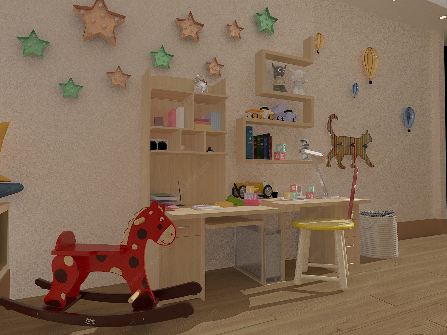 儿童房玩具高低床3D模型