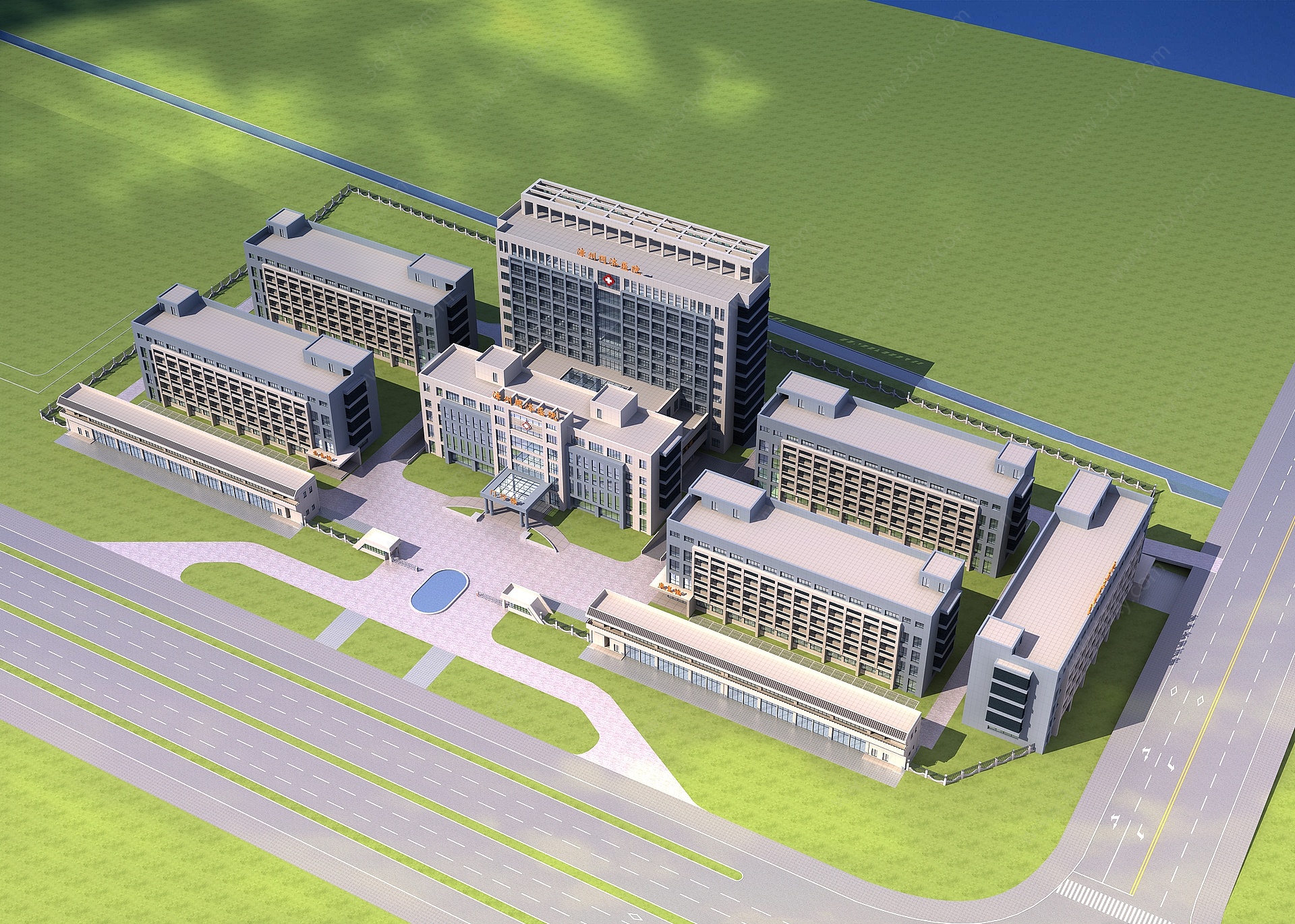 现代医院鸟瞰规划3D模型