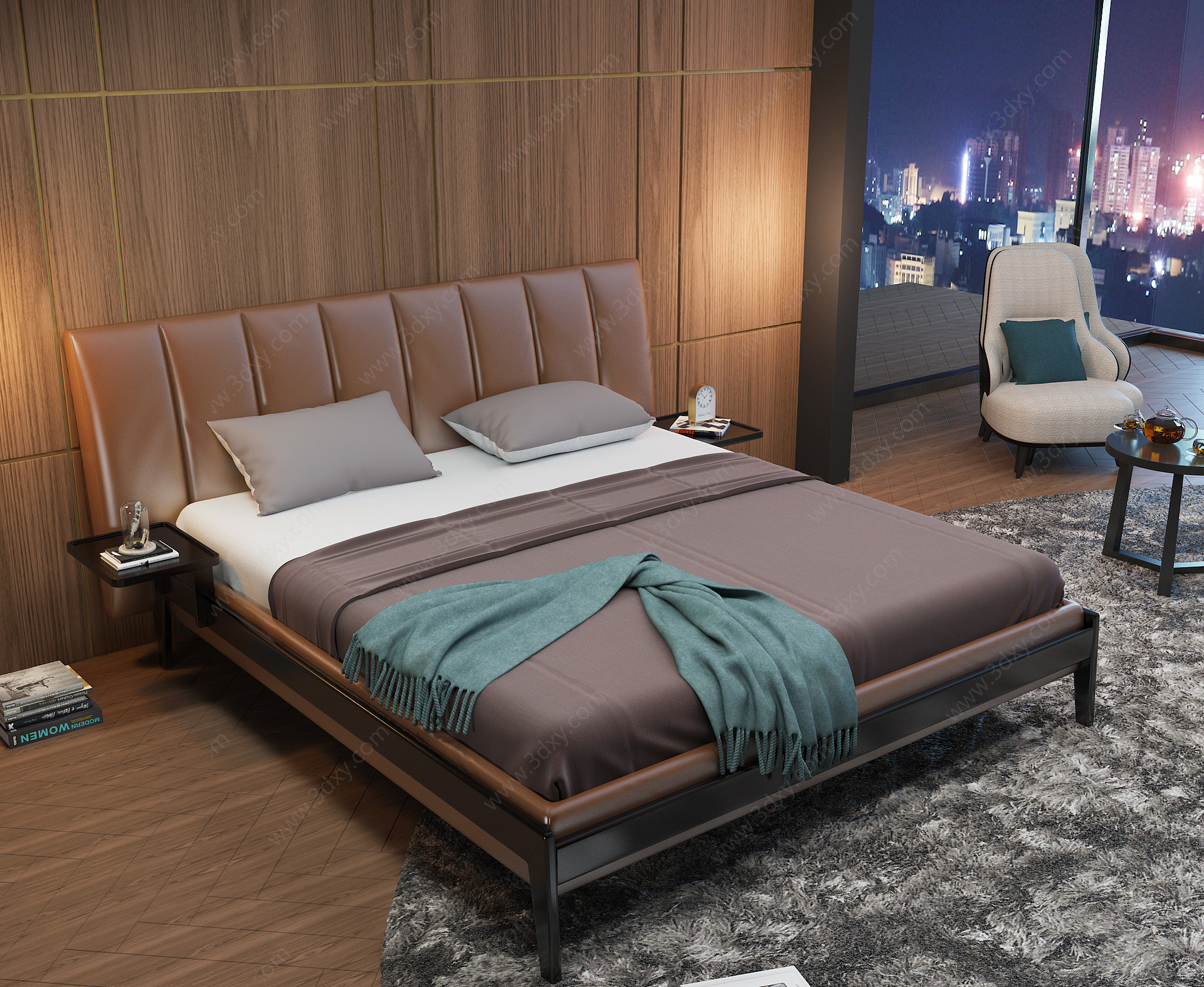 后现代轻奢卧室双人床3D模型