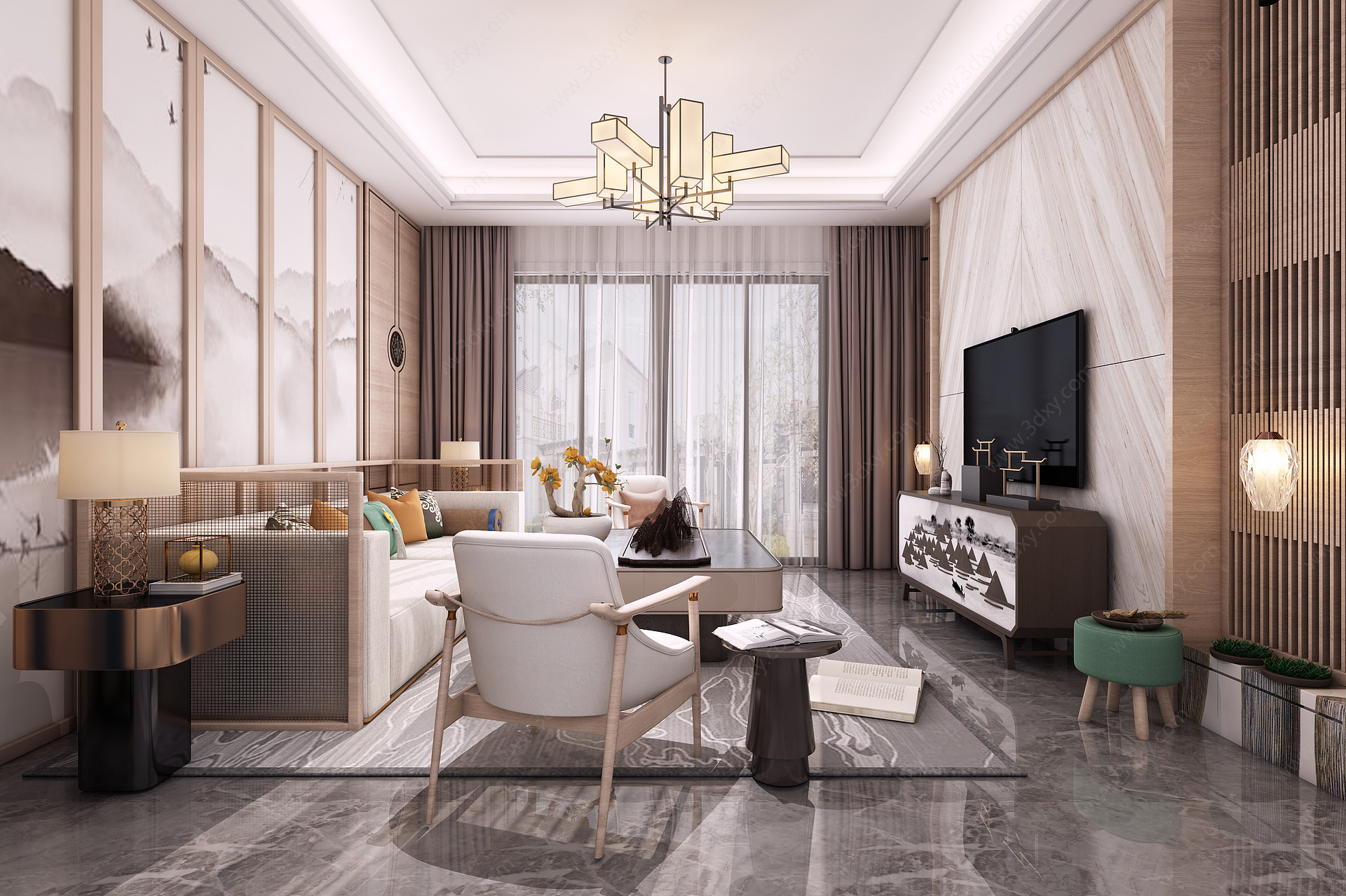 新中式客厅新中式沙发3D模型