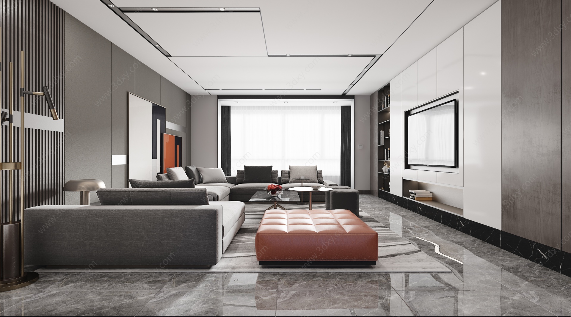 客厅高级灰客厅沙发组合3D模型