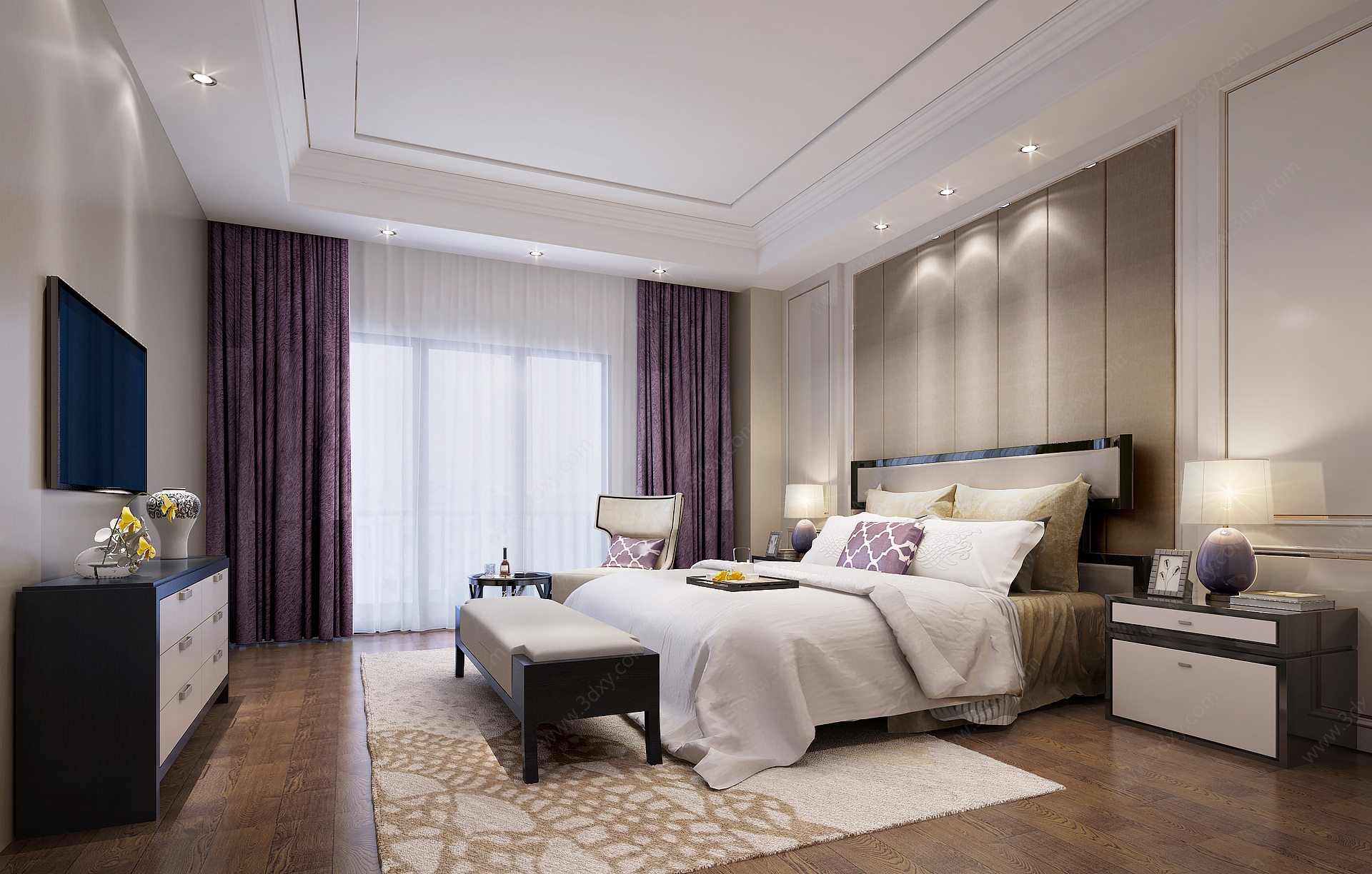 新中式主卧室客房3D模型