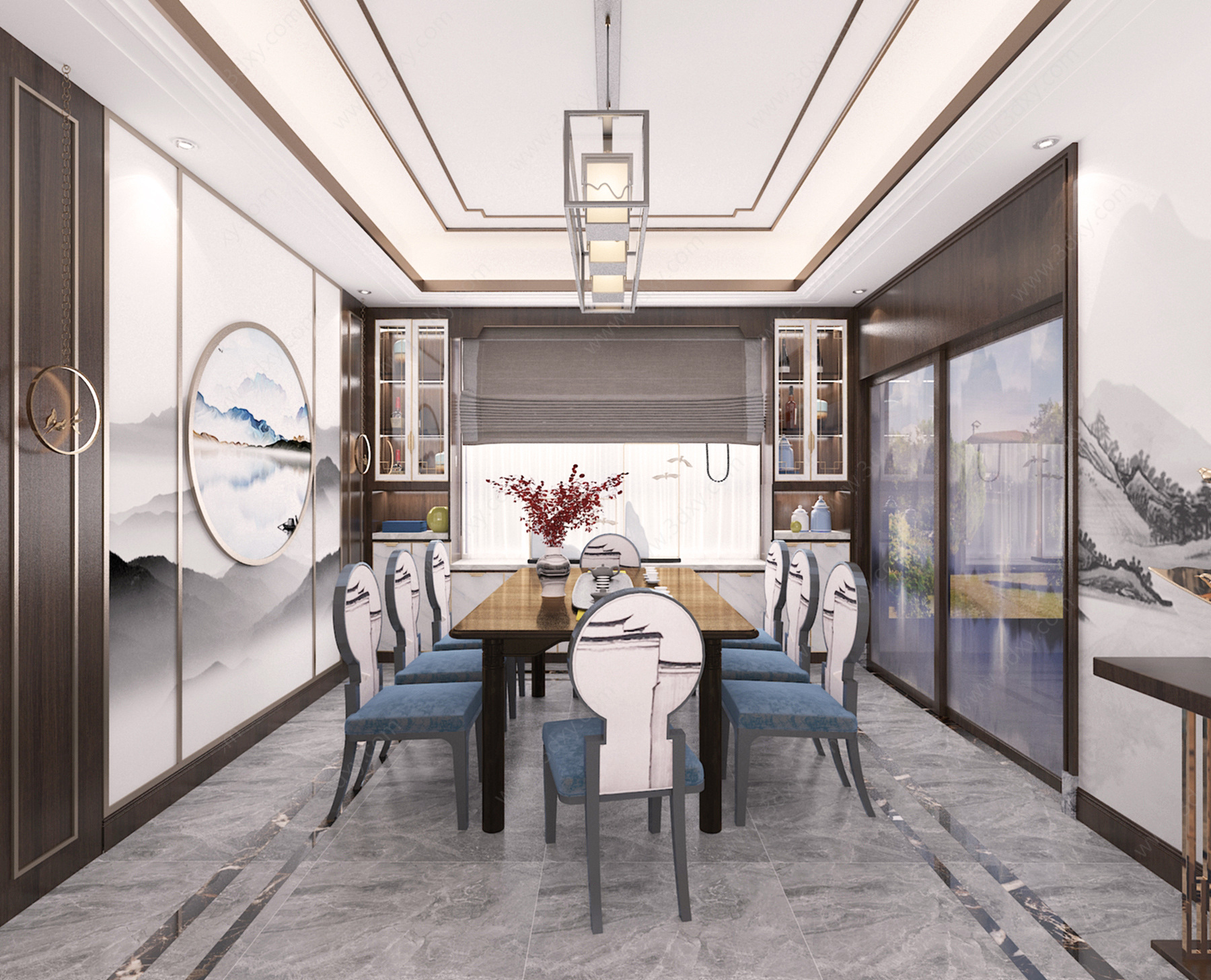 新中式客餐厅楼梯3D模型