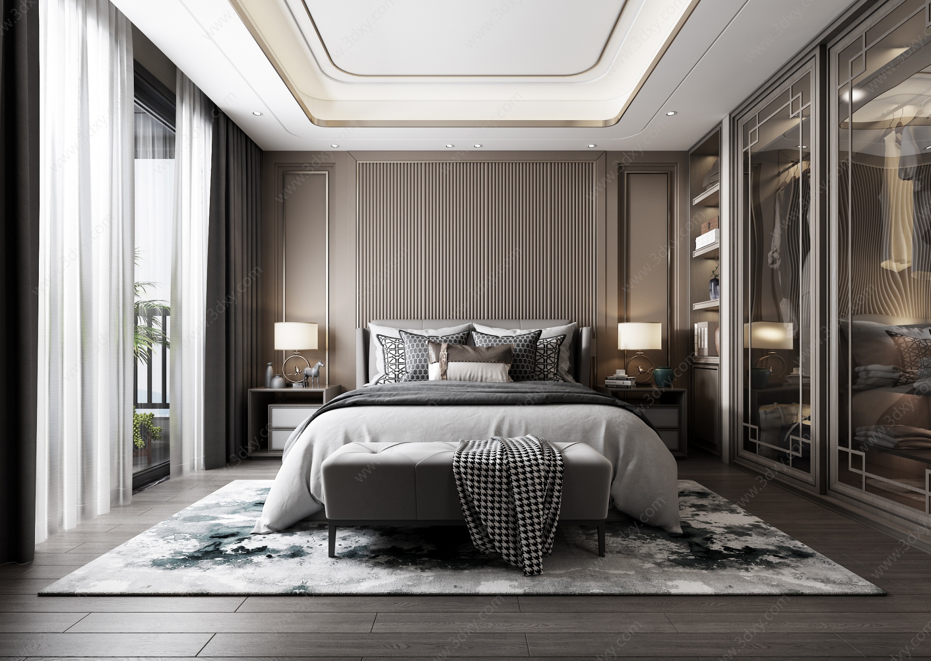现代卧室床床头柜3D模型