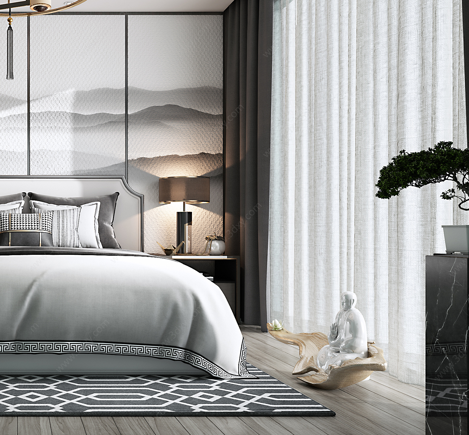 新中式卧室床头柜3D模型