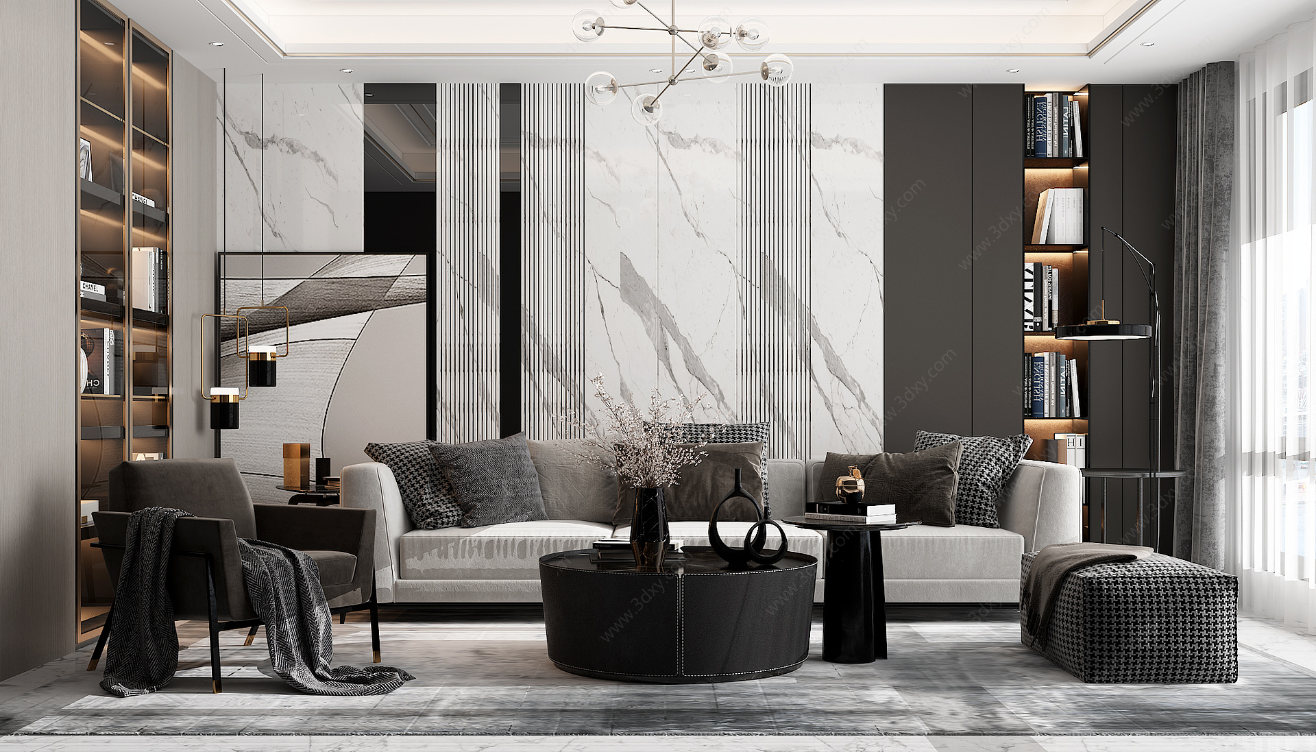 现代客厅沙发组合茶几3D模型