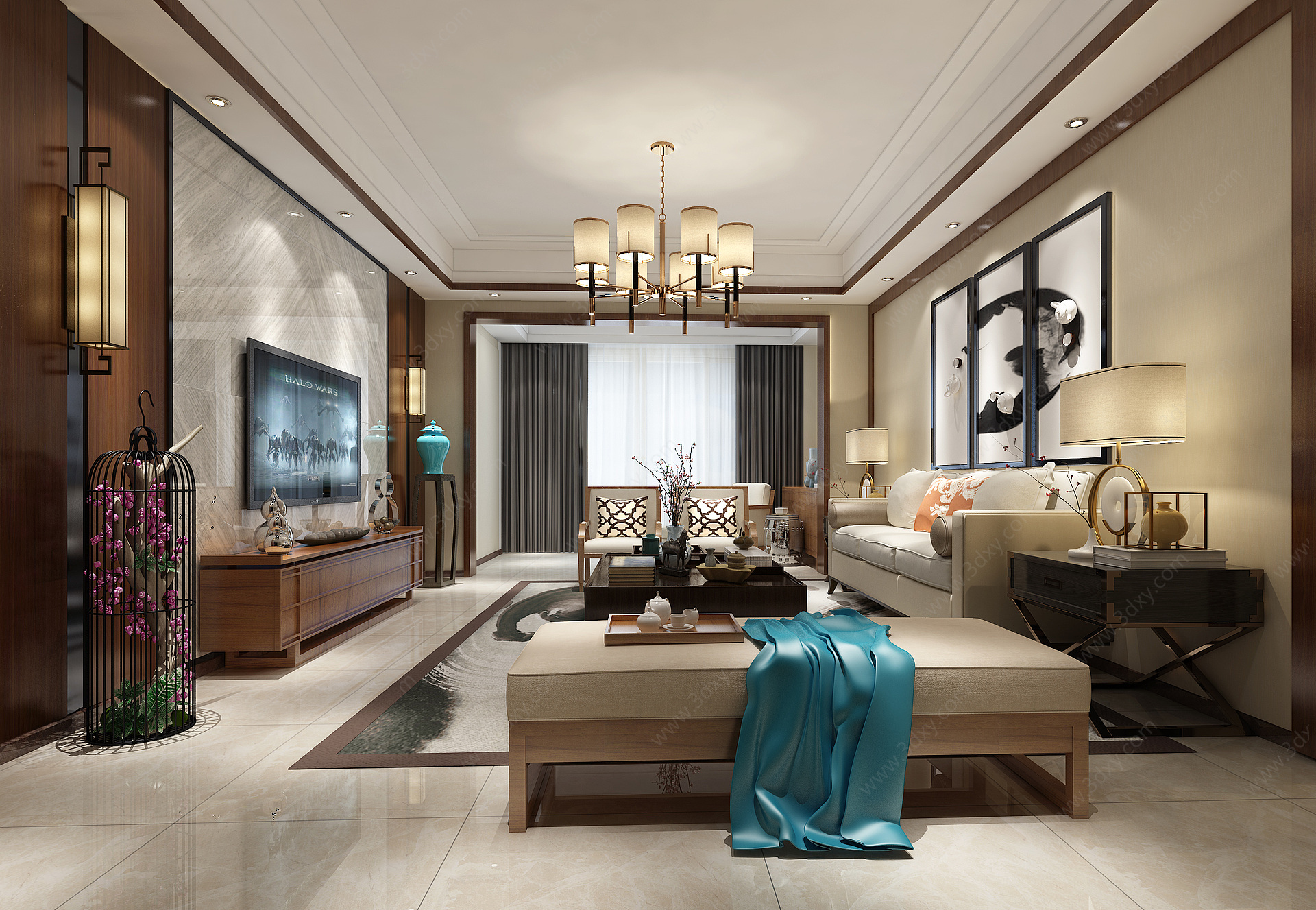 新中式风格家装客厅3D模型