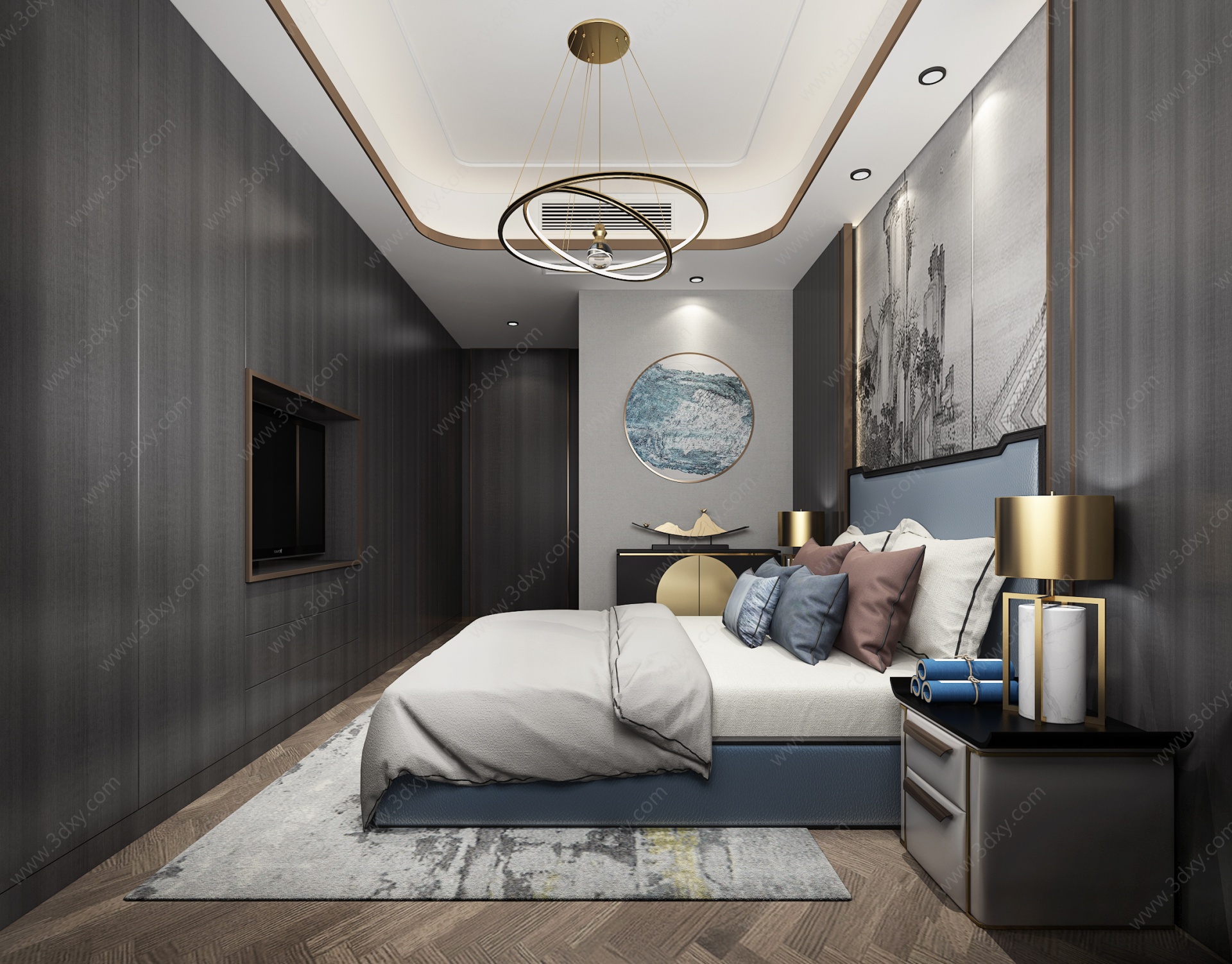 新中式卧室主人房3D模型
