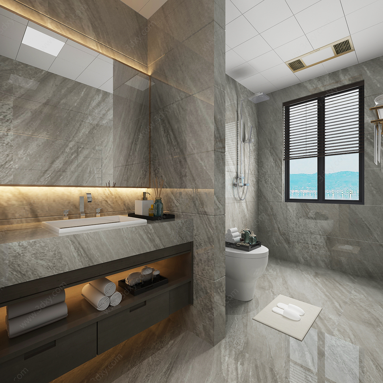 新中式卫生间镜子浴室柜3D模型