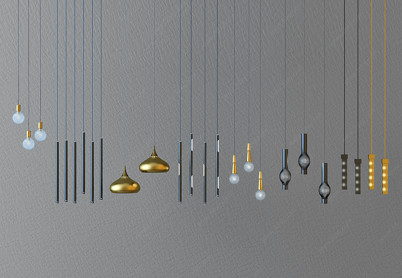 金属灯泡小吊灯组合3D模型