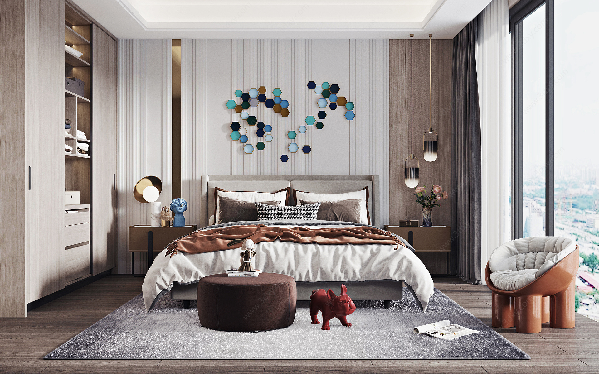 卧室现代轻奢卧室3D模型