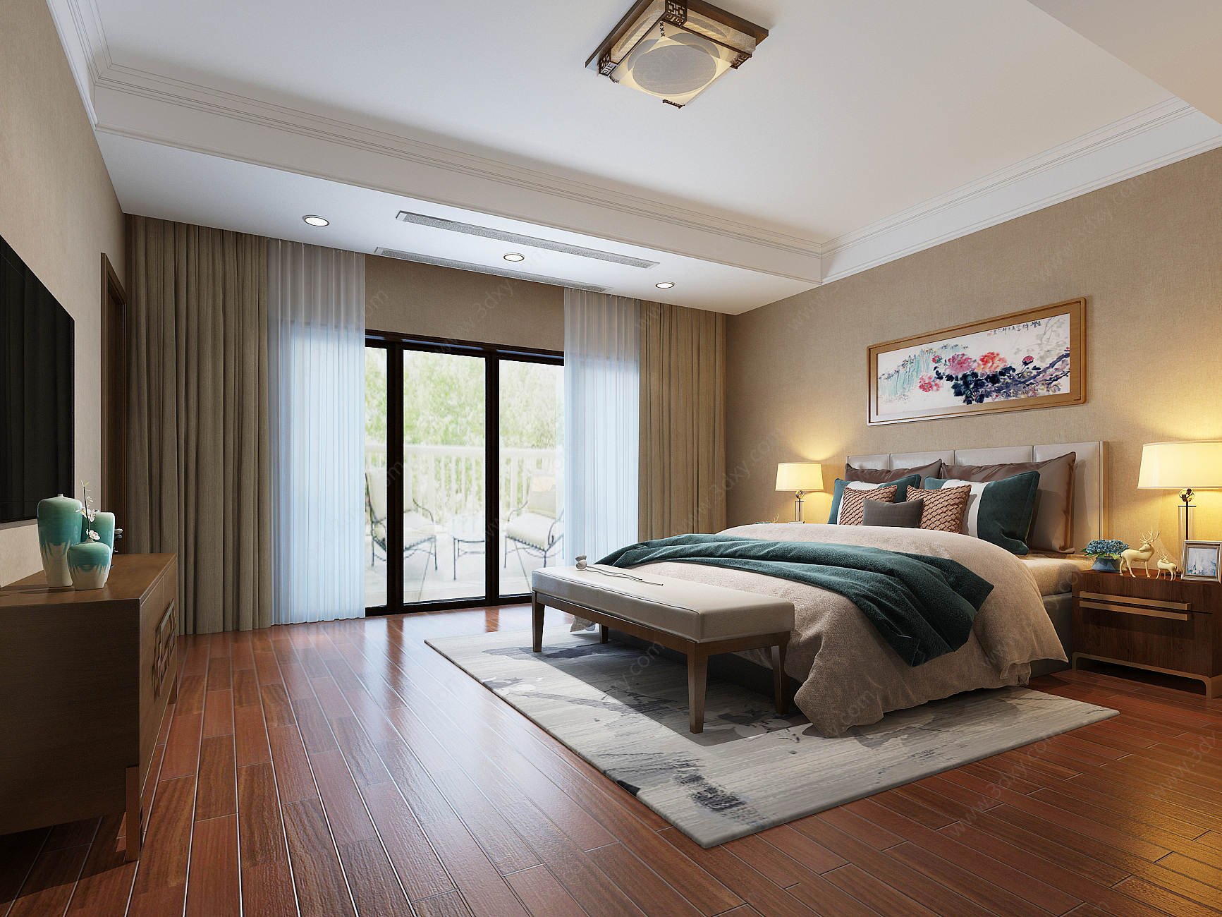 新中式卧室3D模型