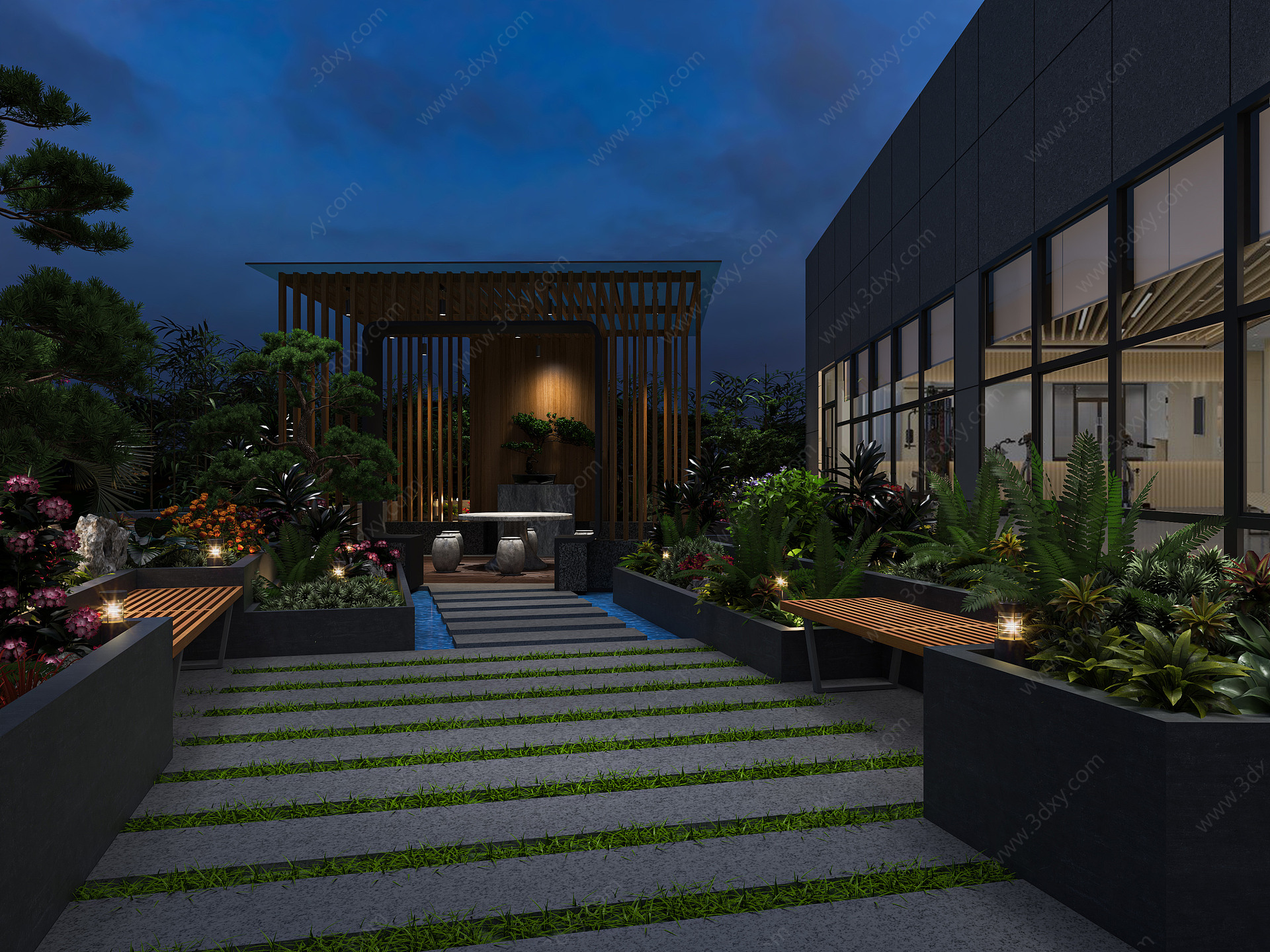 新中式屋顶花园露台3D模型