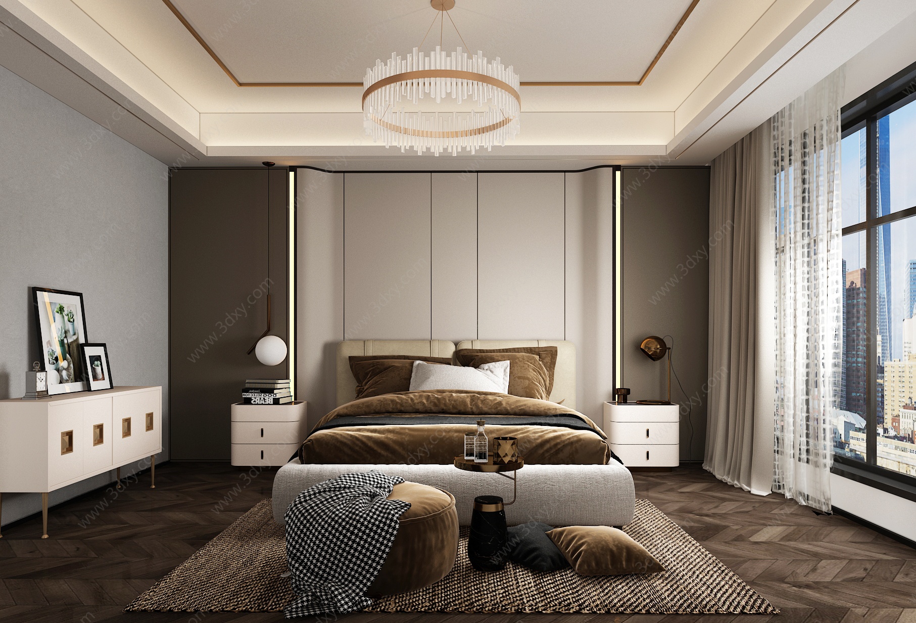 现代主人房卧室3D模型