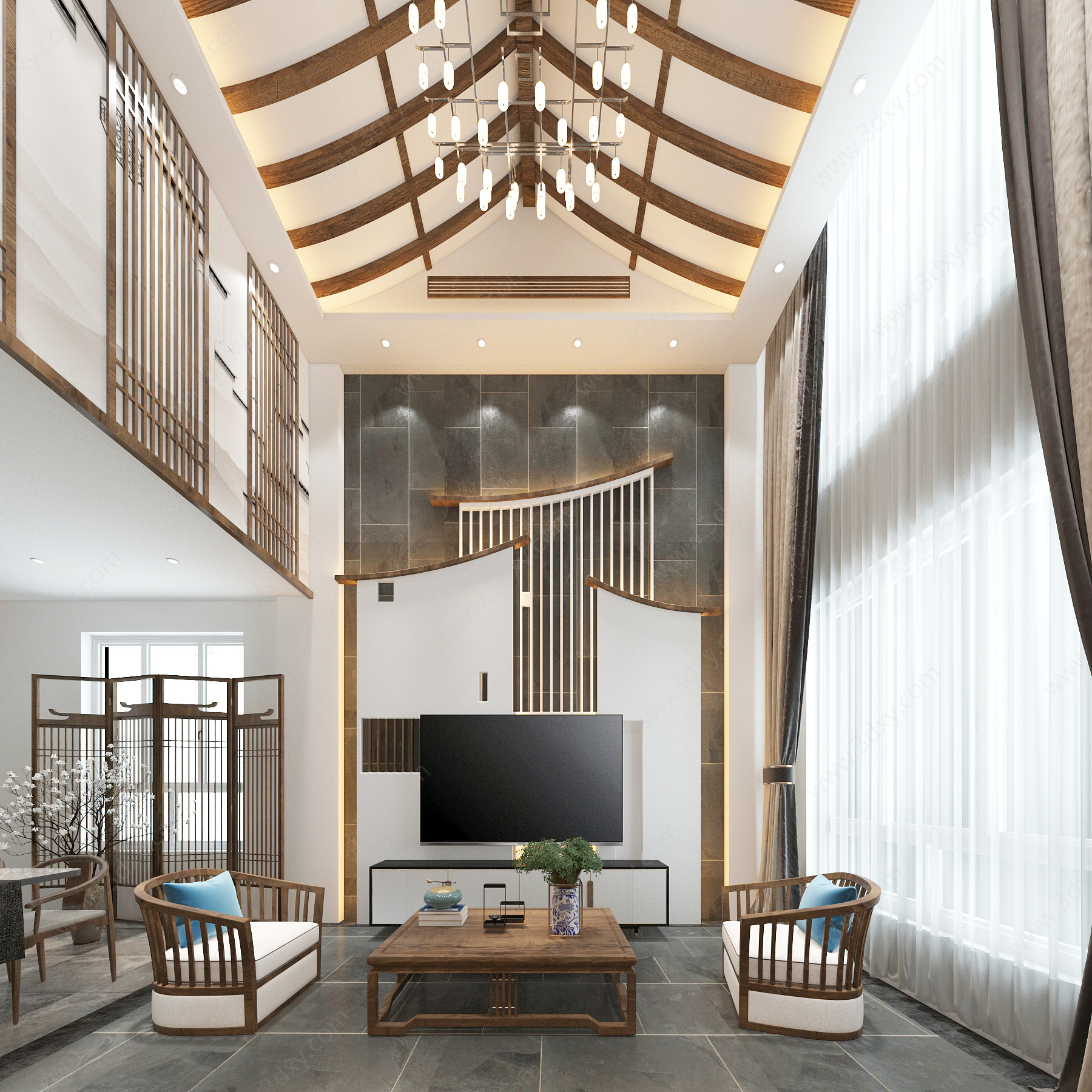 新中式别墅客厅吊灯3D模型