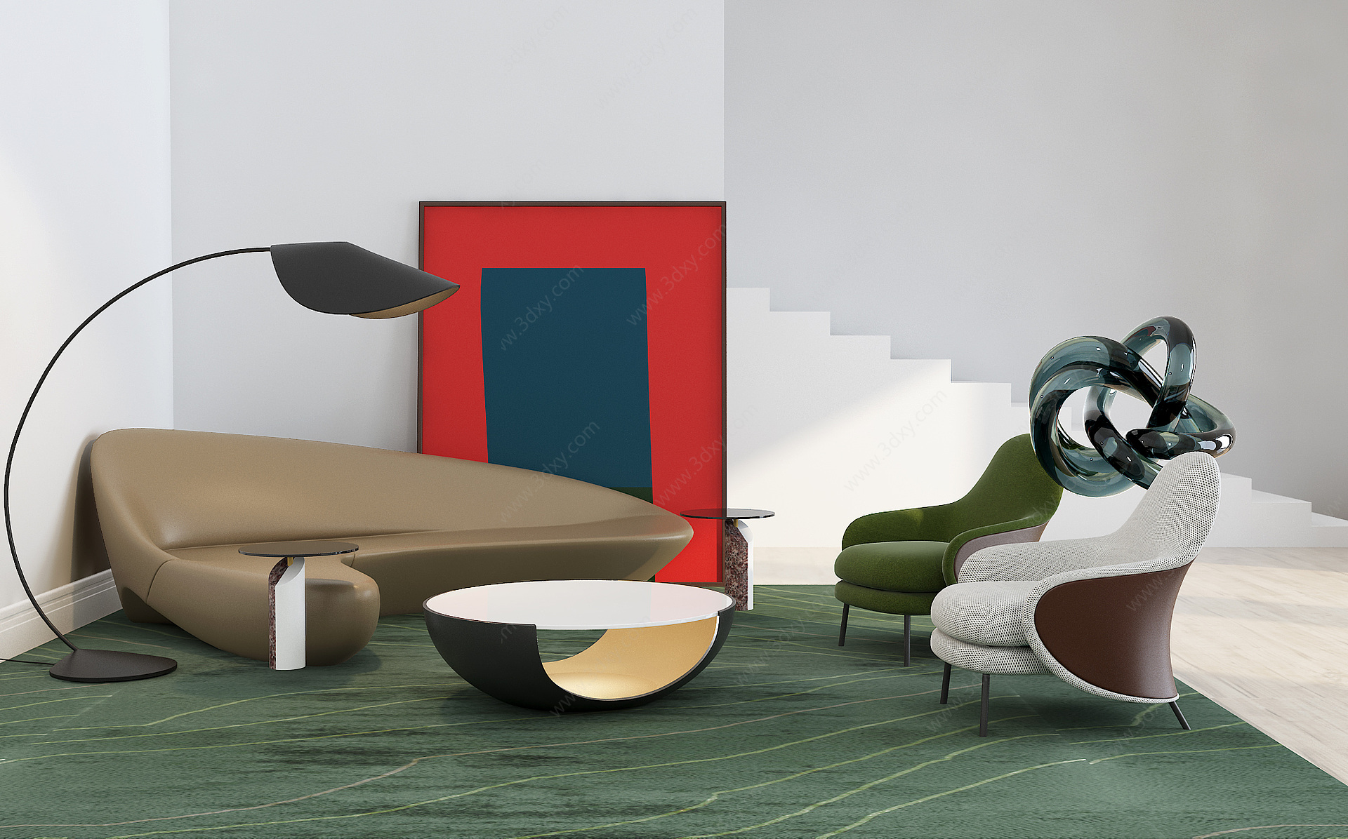 现代会客厅圆弧沙发3D模型