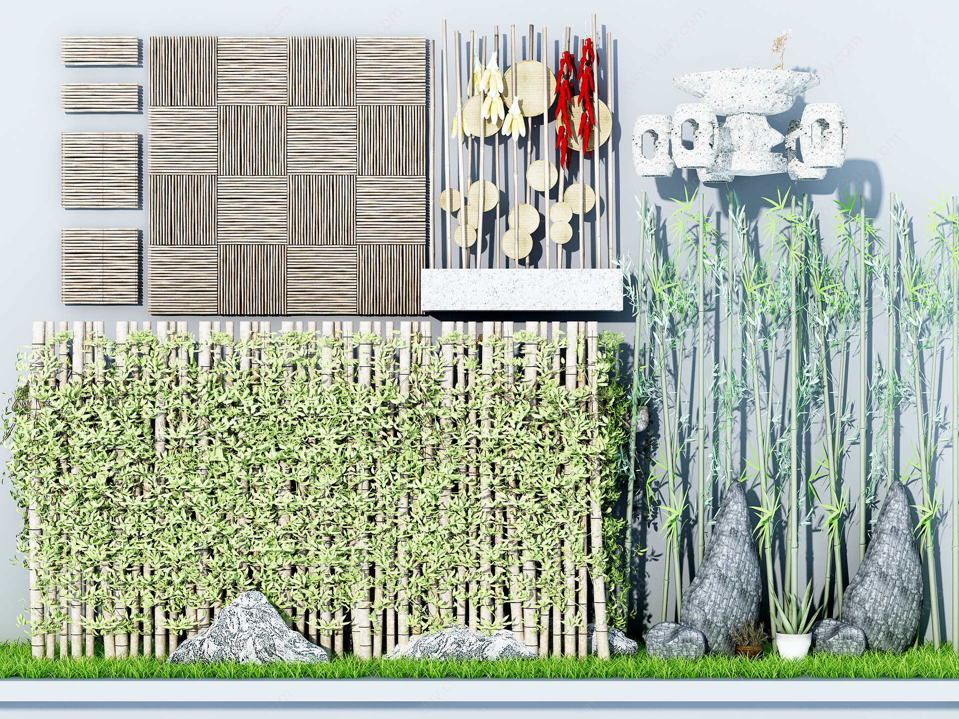 现代竹子围栏3D模型
