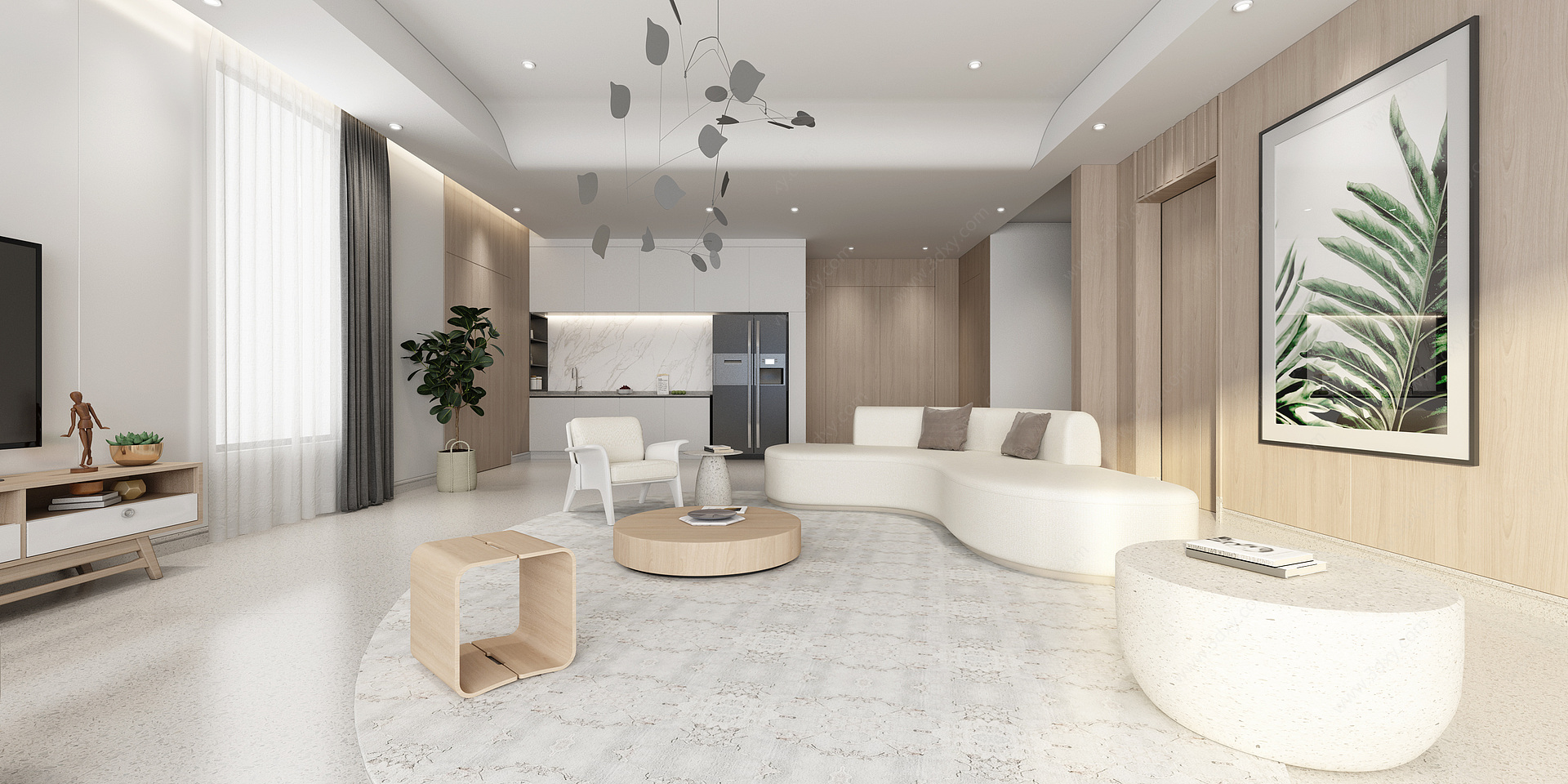 北欧客厅厨房弧形沙发3D模型