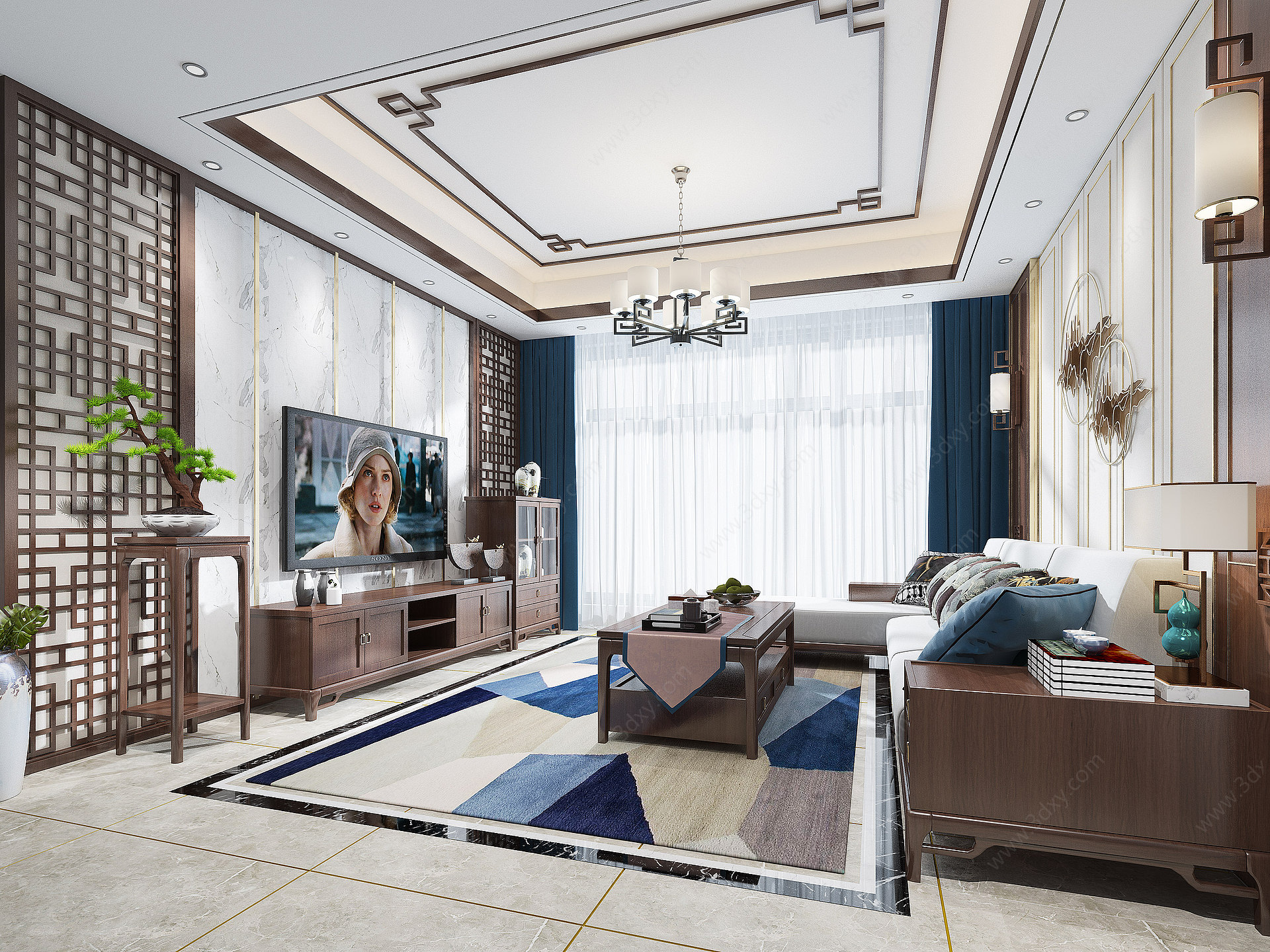 新中式客厅家具沙发3D模型