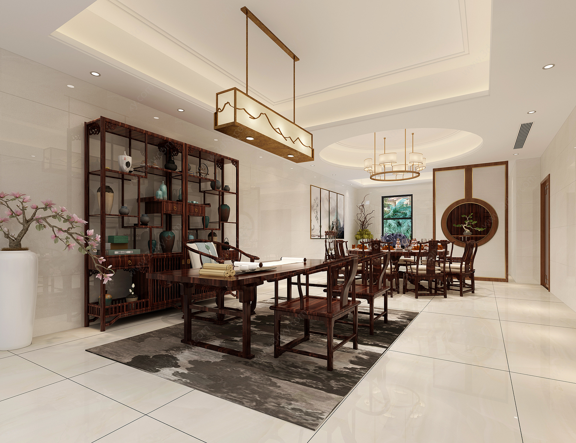 新中式餐厅兼品茶区3D模型