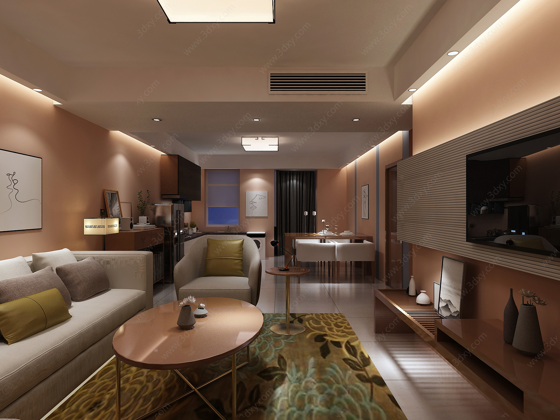 现代客厅卧室3D模型
