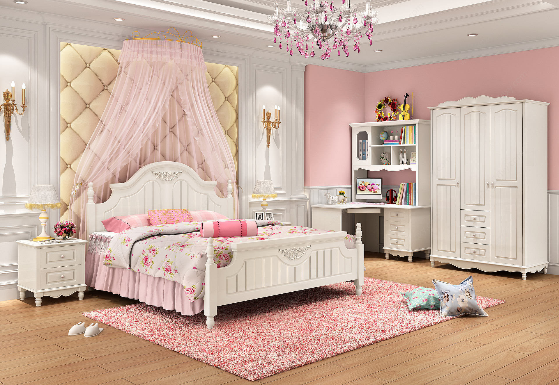 美式卧室公主房3D模型