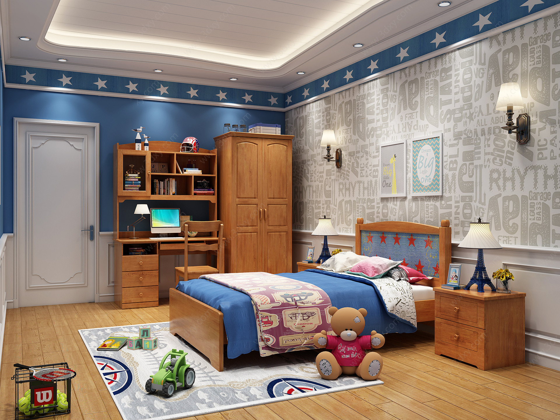 美式卧室儿童床3D模型