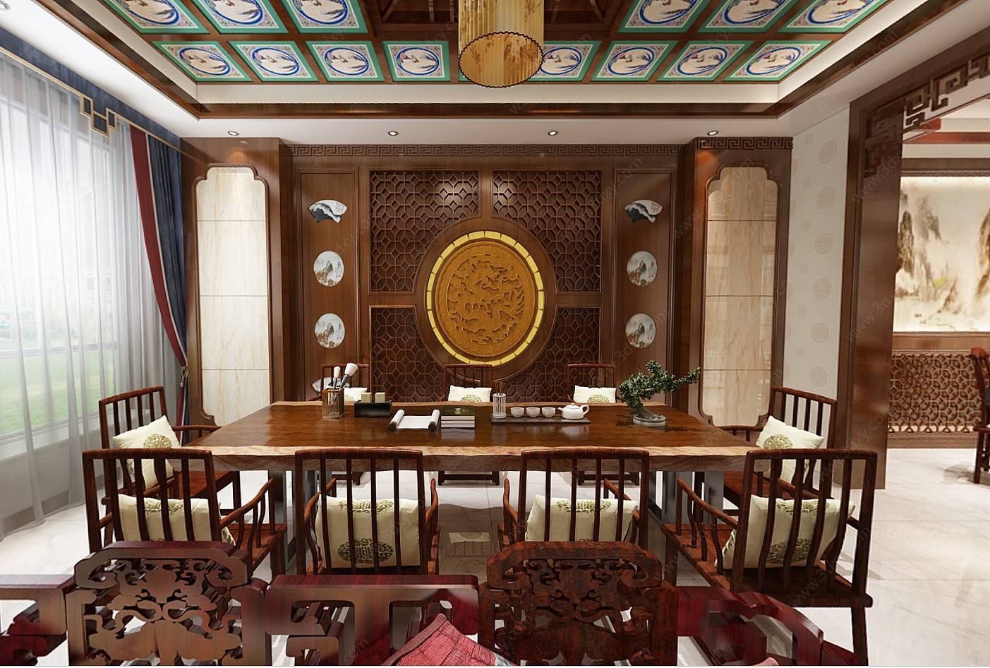 传统中式客餐厅茶室3D模型