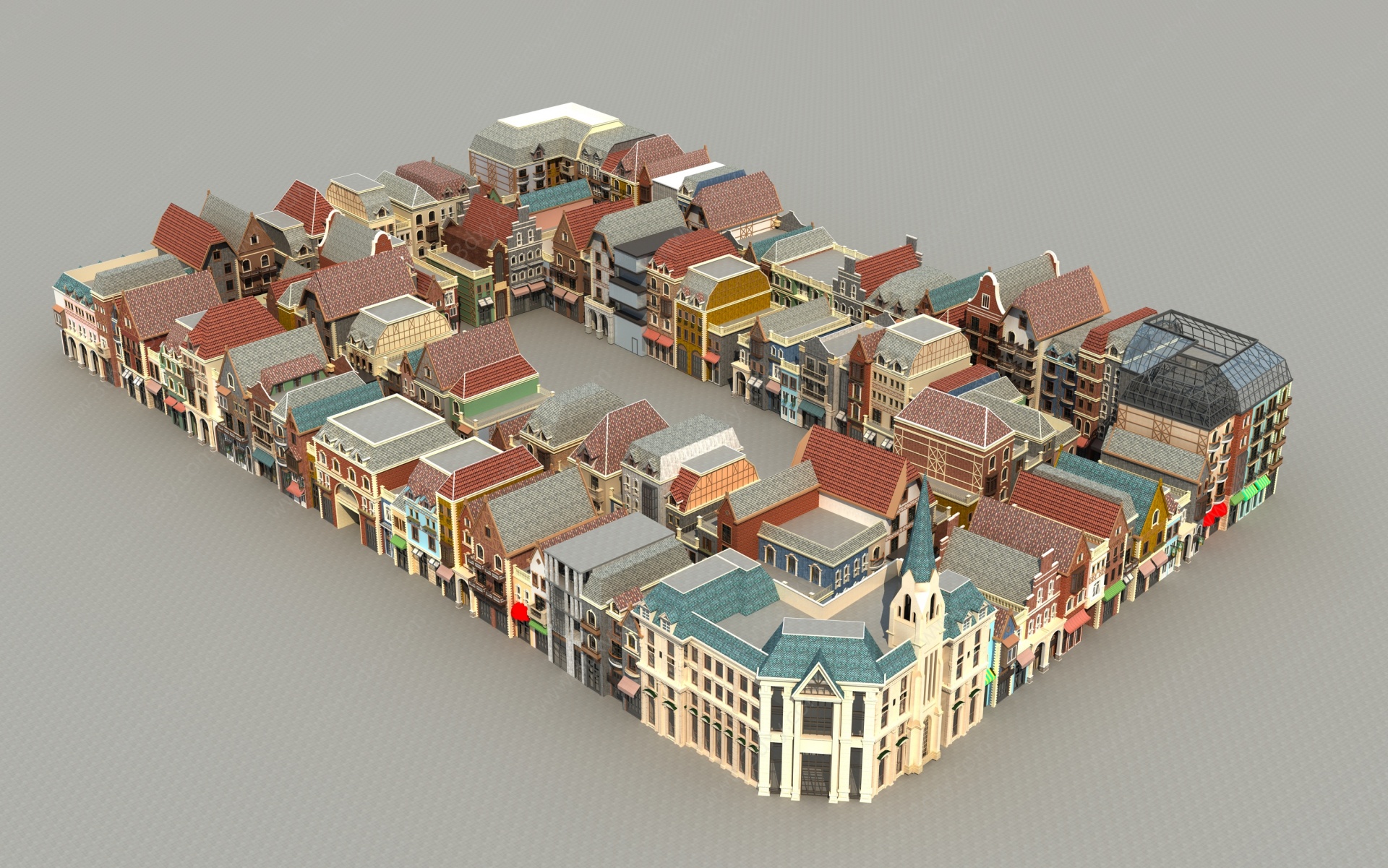 欧式古典商业街3D模型