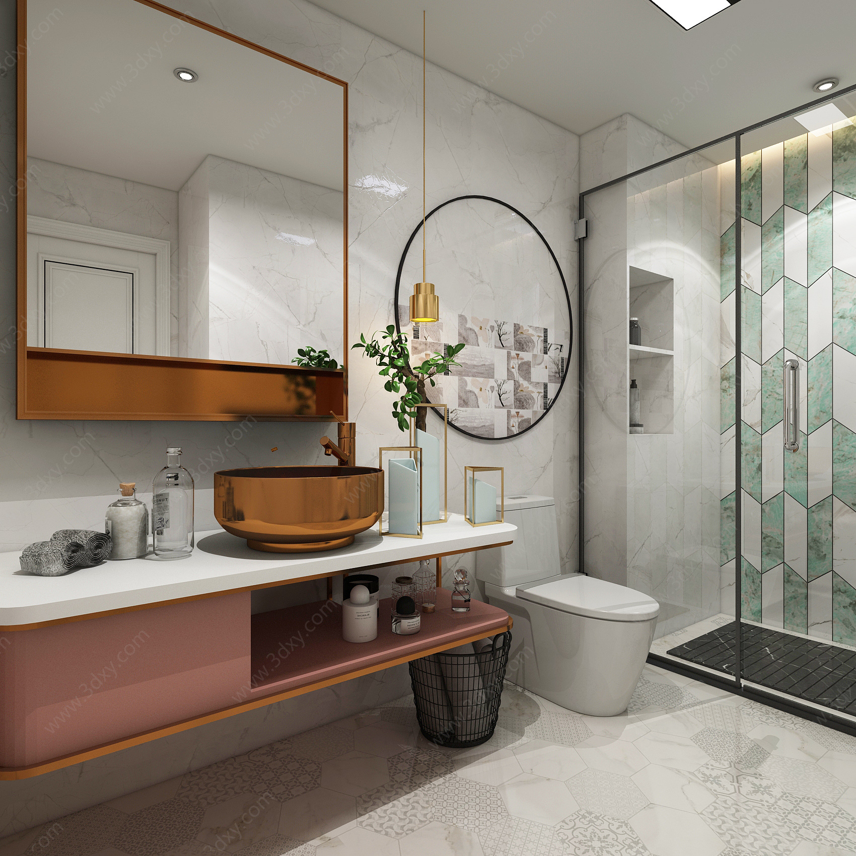北欧卫生间镜子浴室柜3D模型