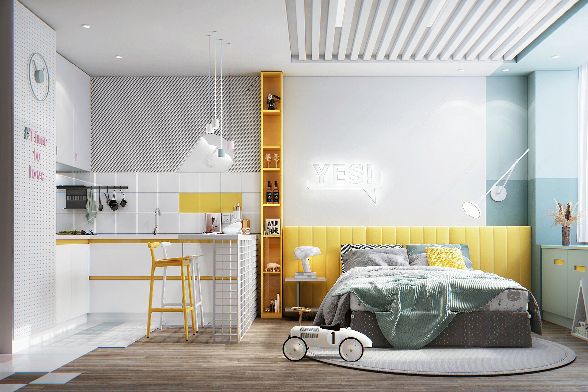 现代风格单身公寓卧室3D模型