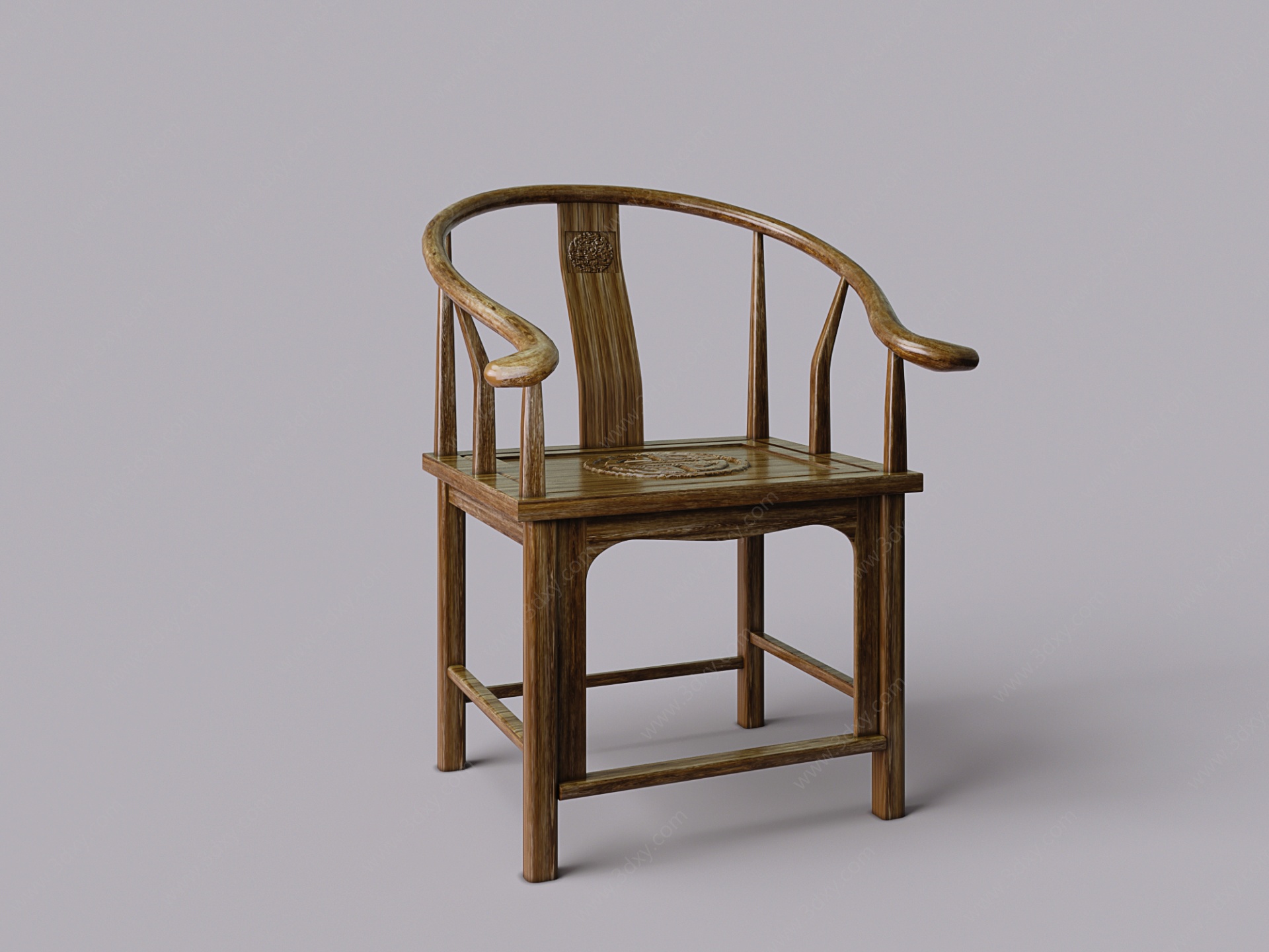 中式榆木雕花圈椅单椅3D模型