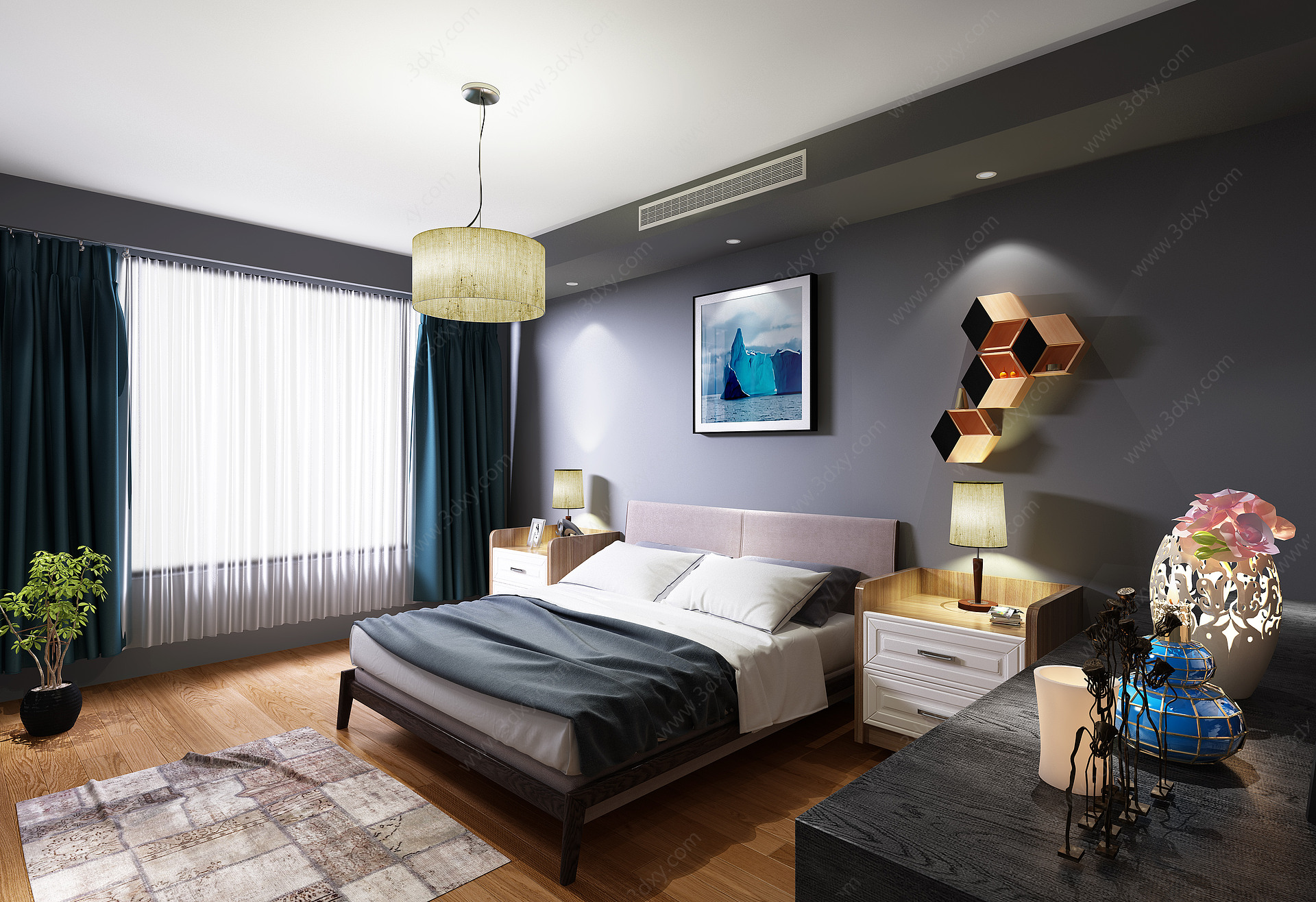 北欧卧室双人床台灯3D模型