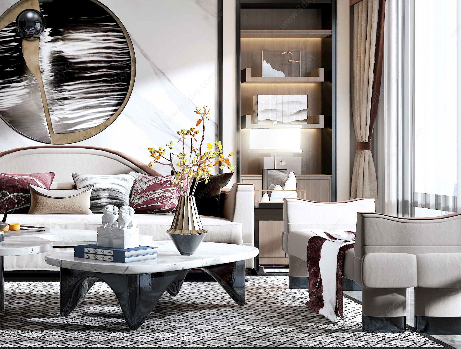 新中式客厅沙发组合3D模型