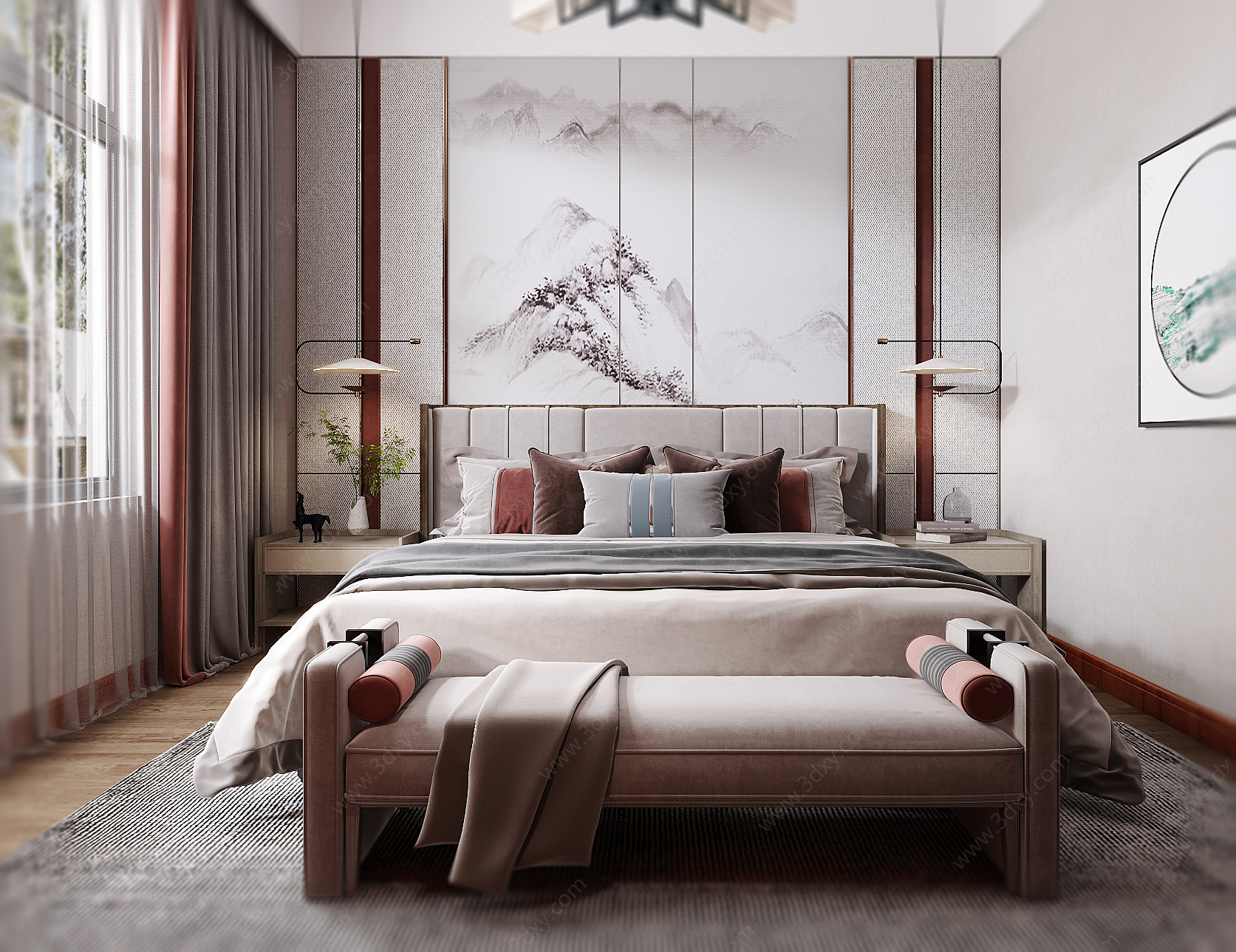 新中式家居卧室3D模型
