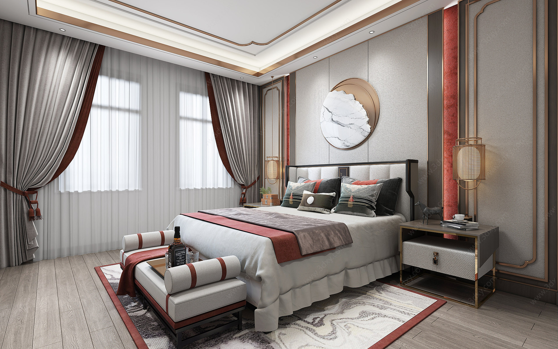 新中式轻奢主卧室3D模型