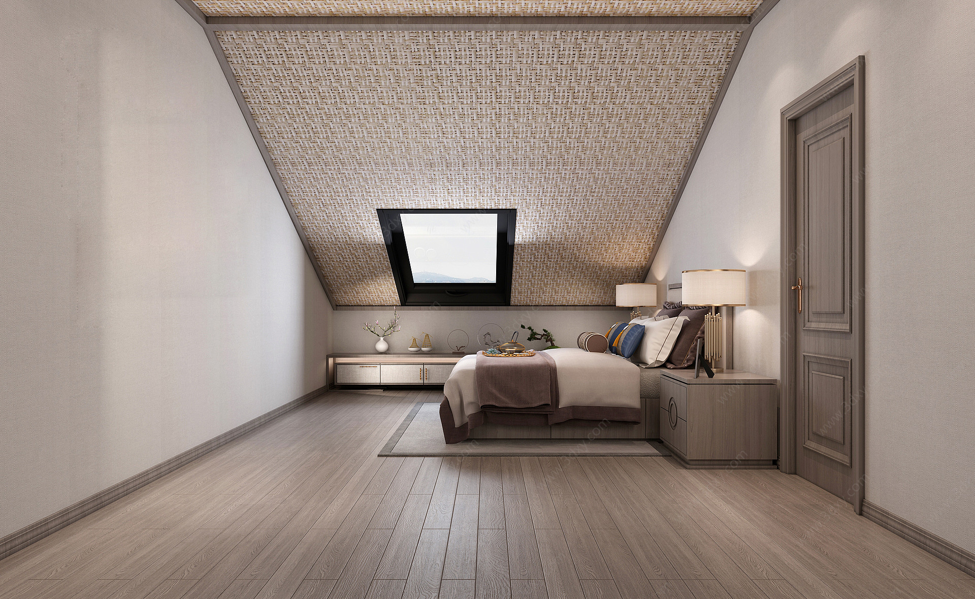 新中式阁楼卧室3D模型