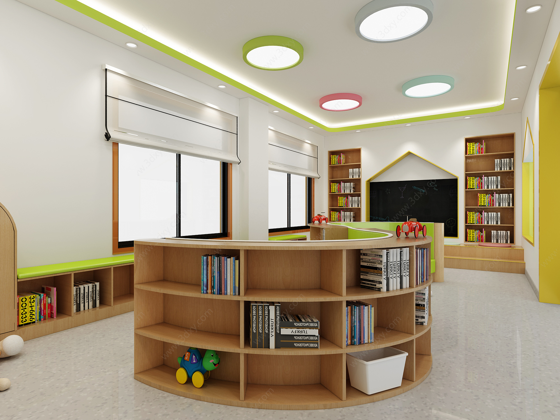 现代幼儿园图书馆3D模型