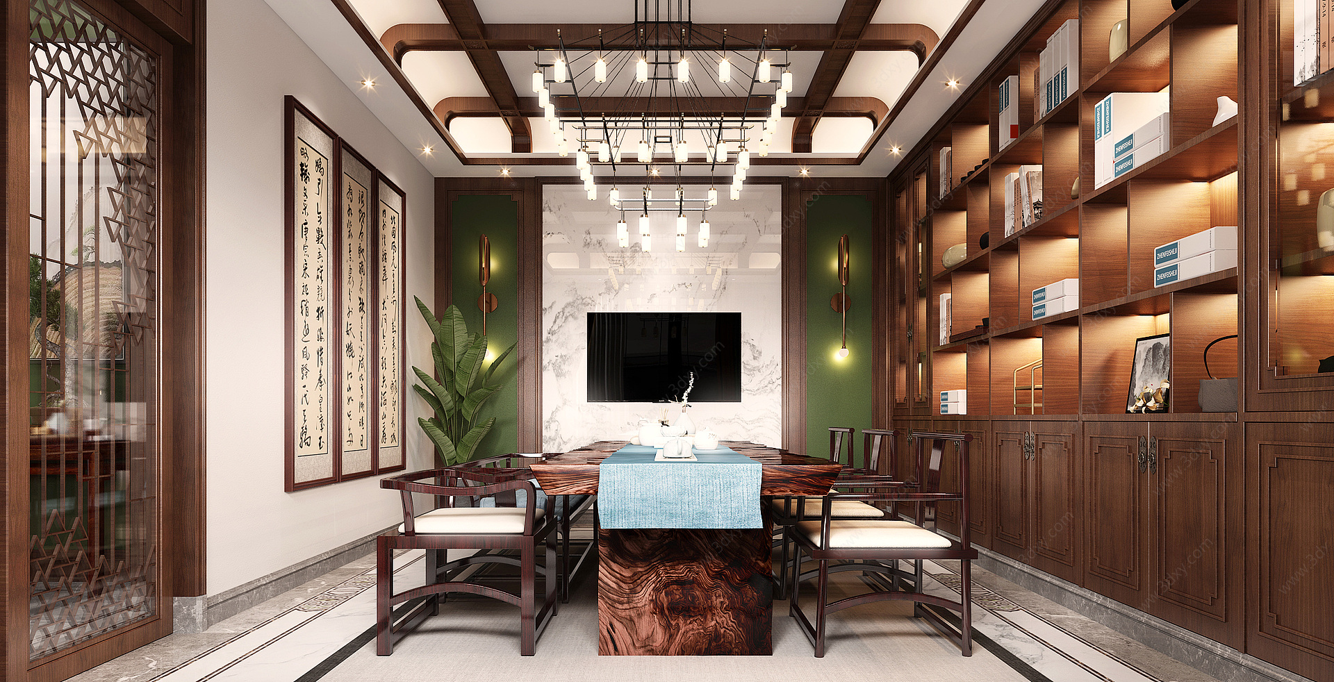 新中式风格休息娱乐茶室3D模型