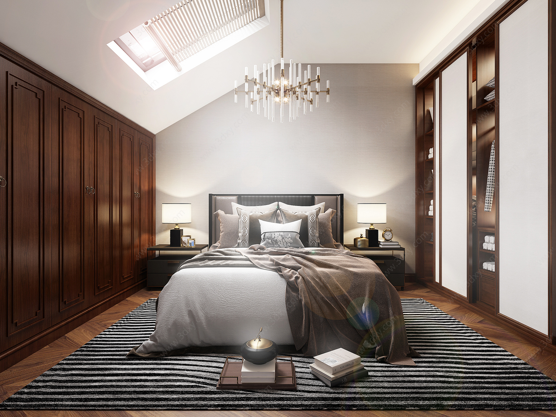 新中式阁楼卧室3D模型