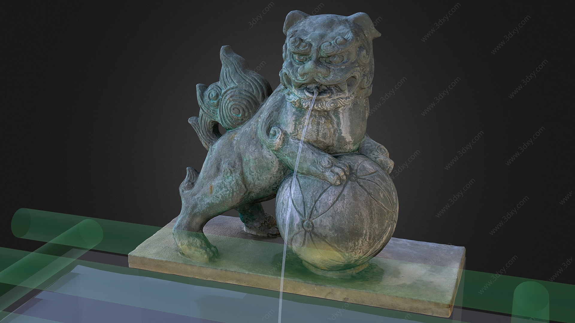 中式石狮子景观雕塑3D模型