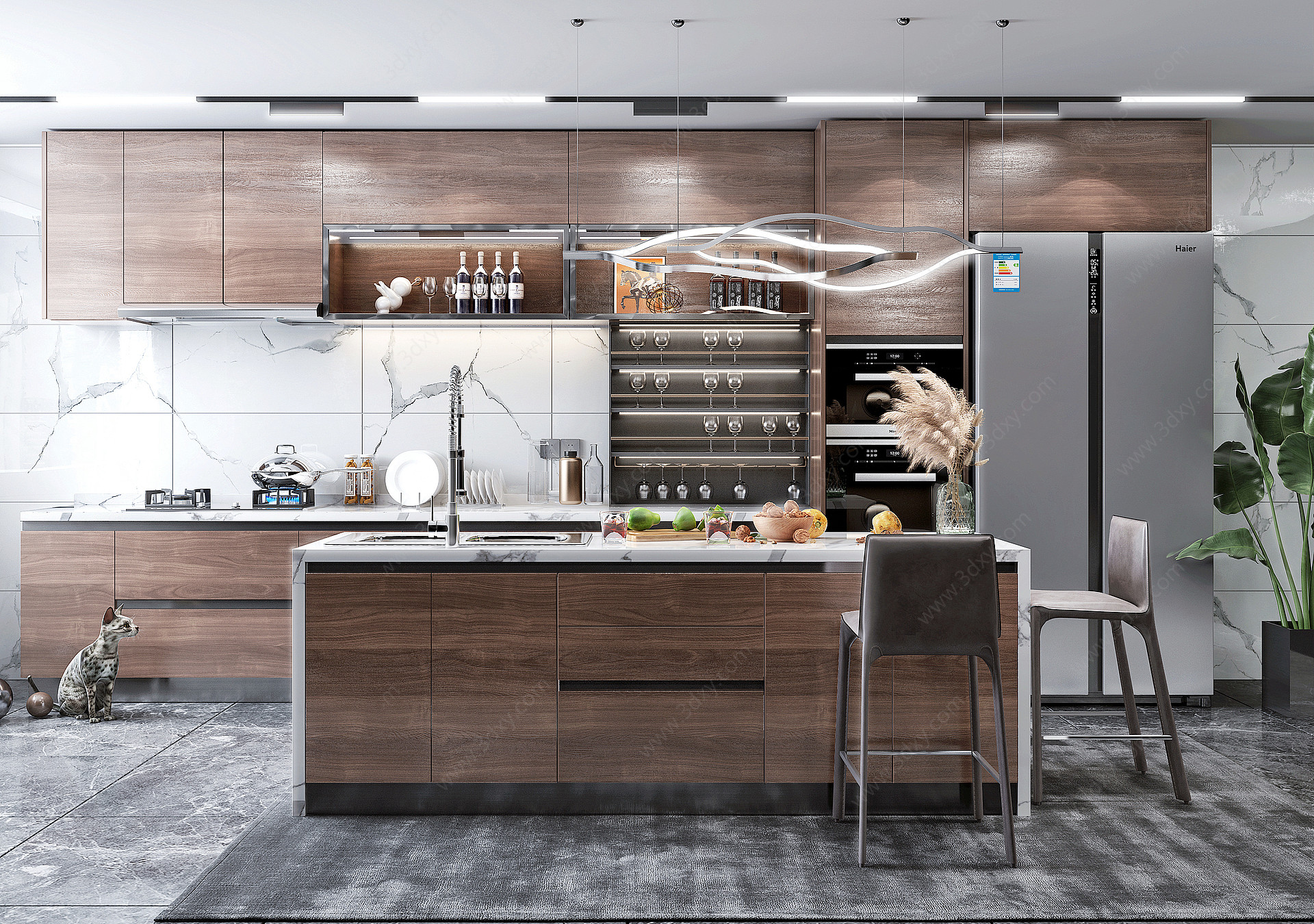 开放式厨房橱柜岛台3D模型