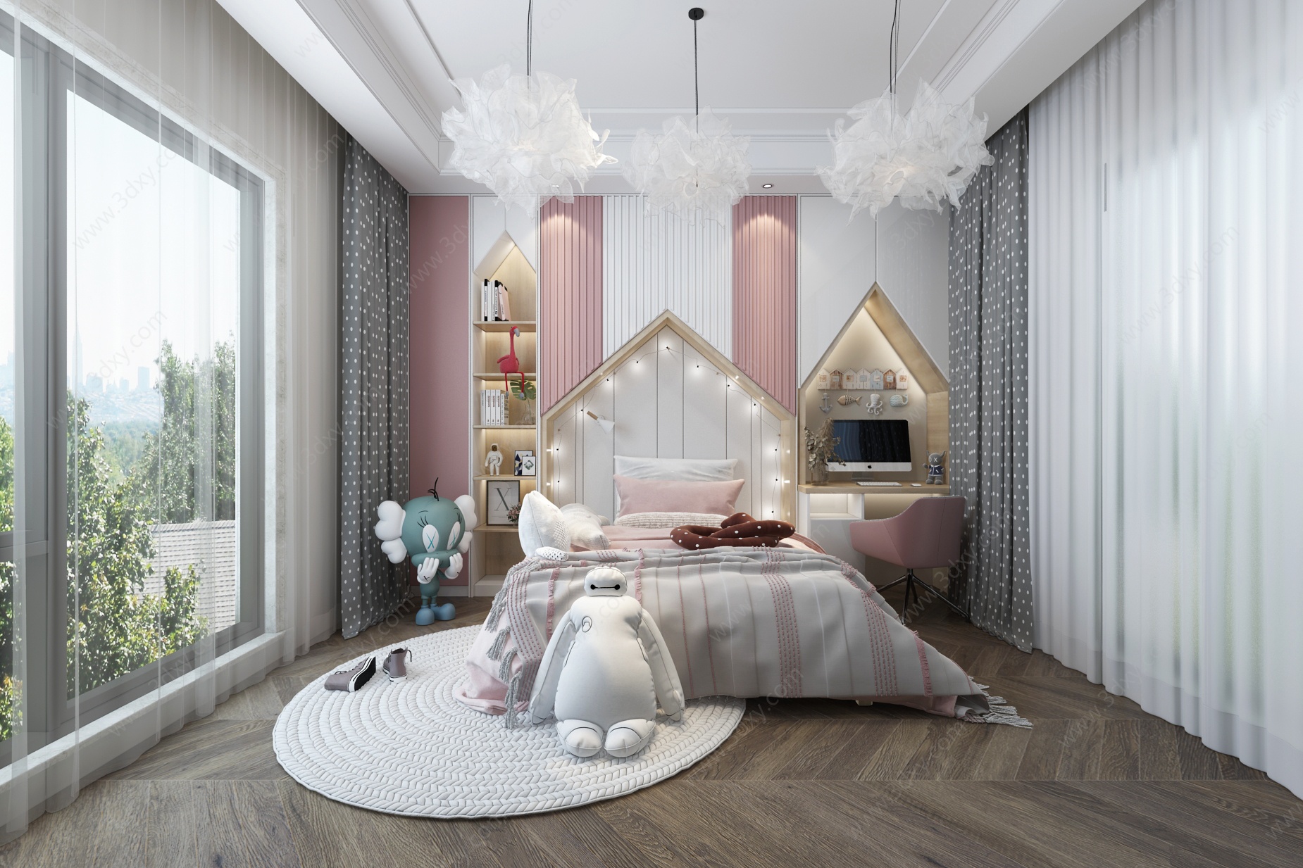 北欧风格儿童房吊灯儿童床3D模型