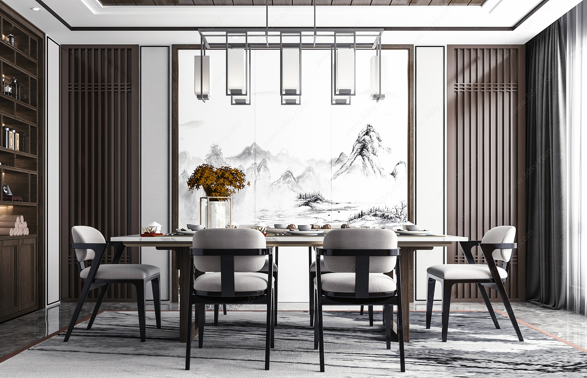 新中式餐厅3D模型