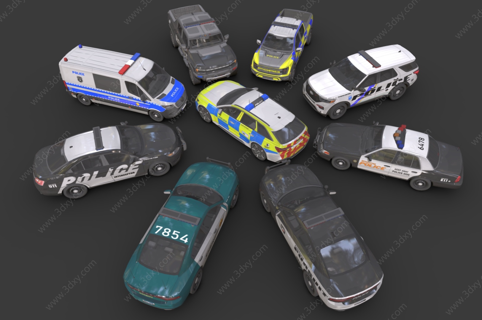 警车公务车警用车组合3D模型