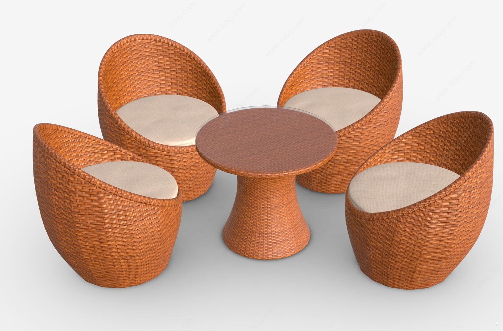 藤编桌椅户外桌椅休闲桌椅3D模型