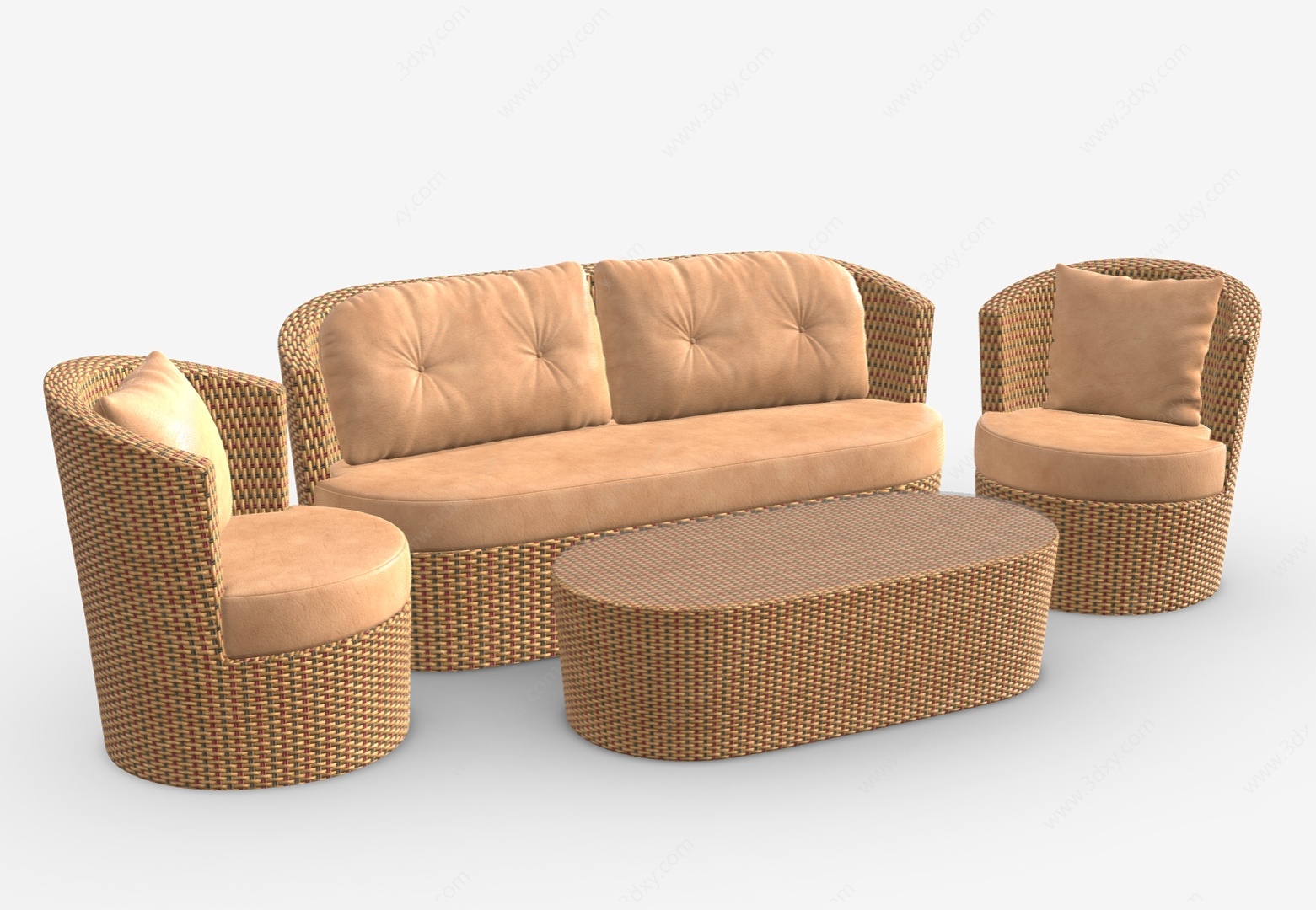 现代藤编沙发组合3D模型