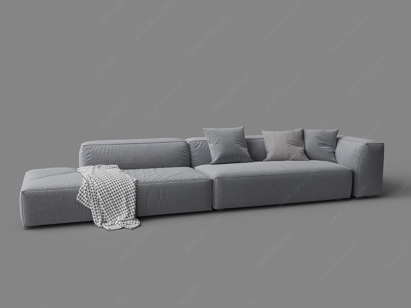 现代布艺一字型多人沙发3D模型