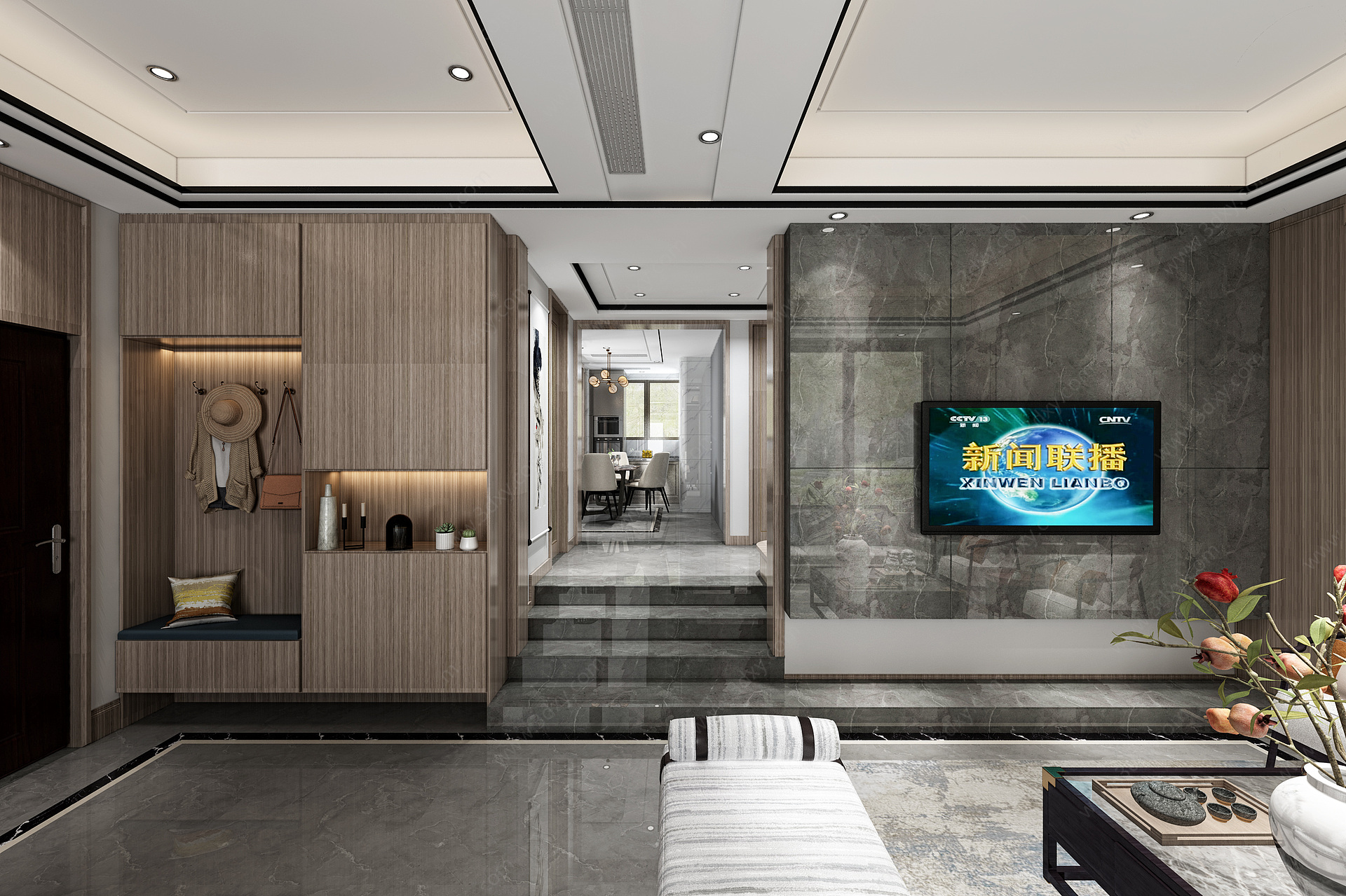新中式客厅大理石3D模型