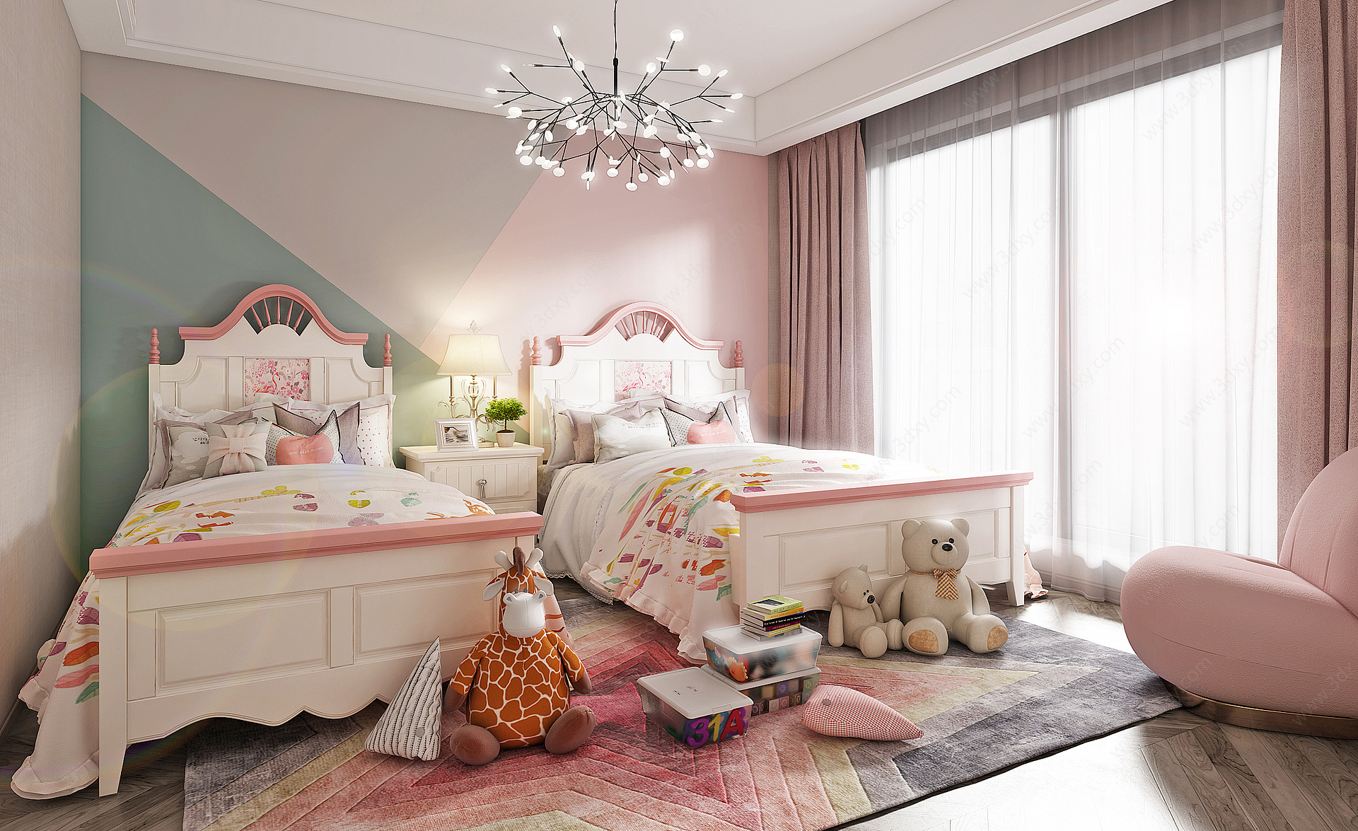 简美双床房儿童房3D模型
